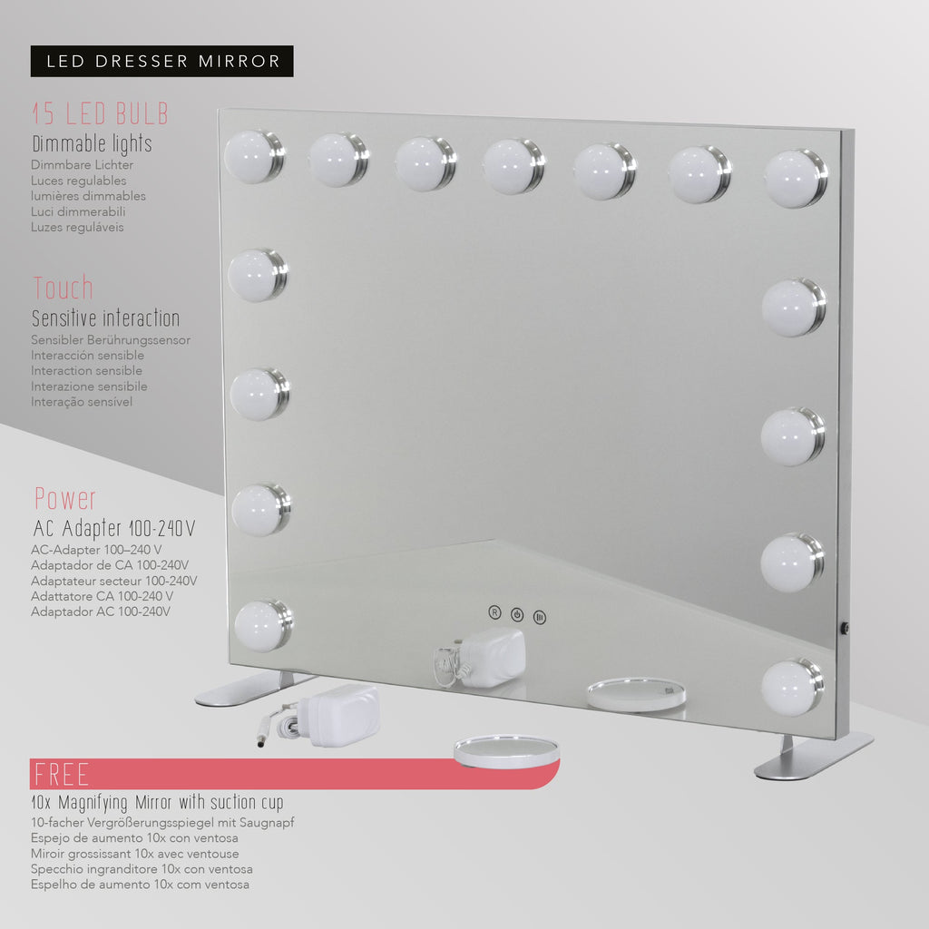 BULB PROP - Specchio da trucco con 15 lampadine LED