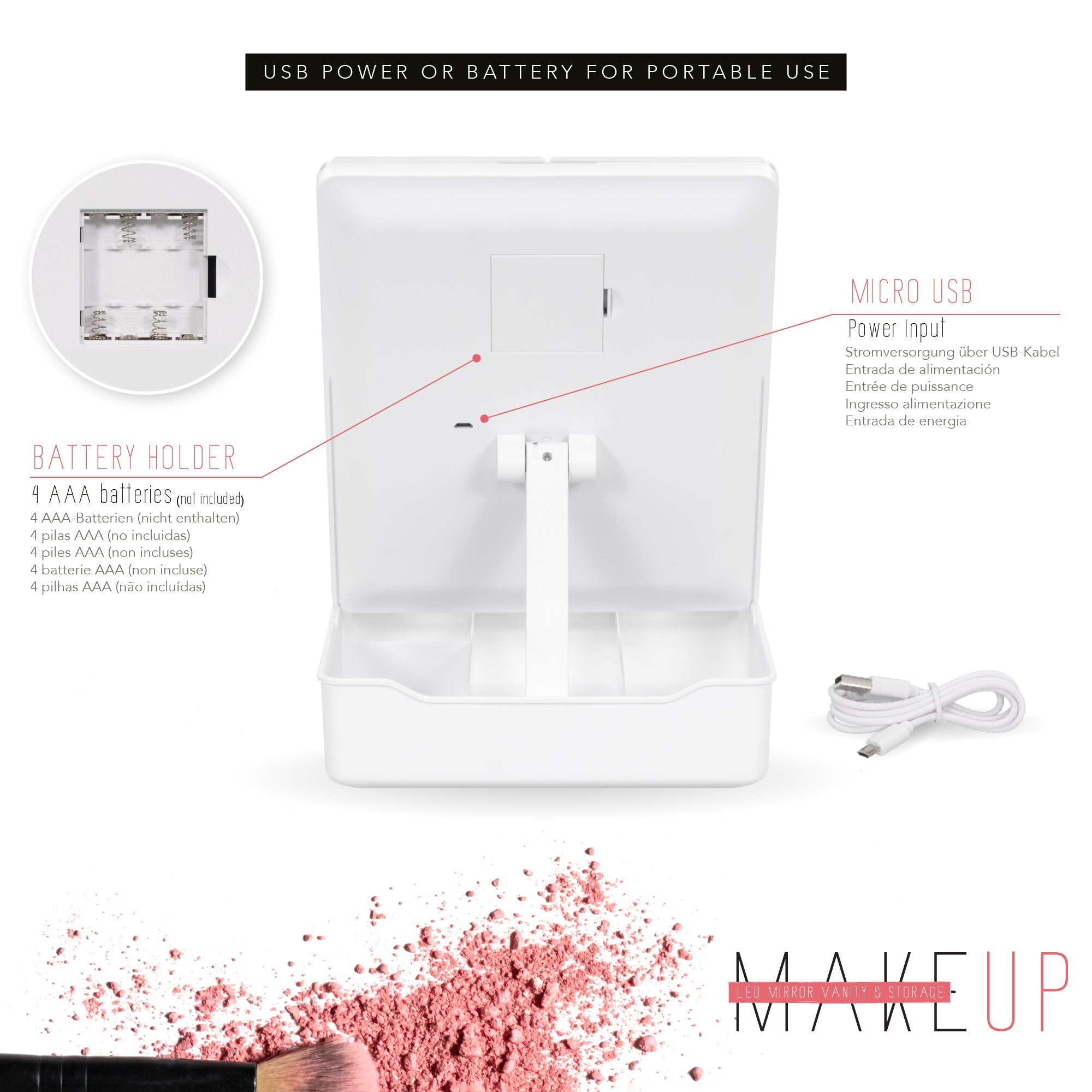 MAKEUP - Specchio da trucco con 21 punti luce LED e ingrandimento
