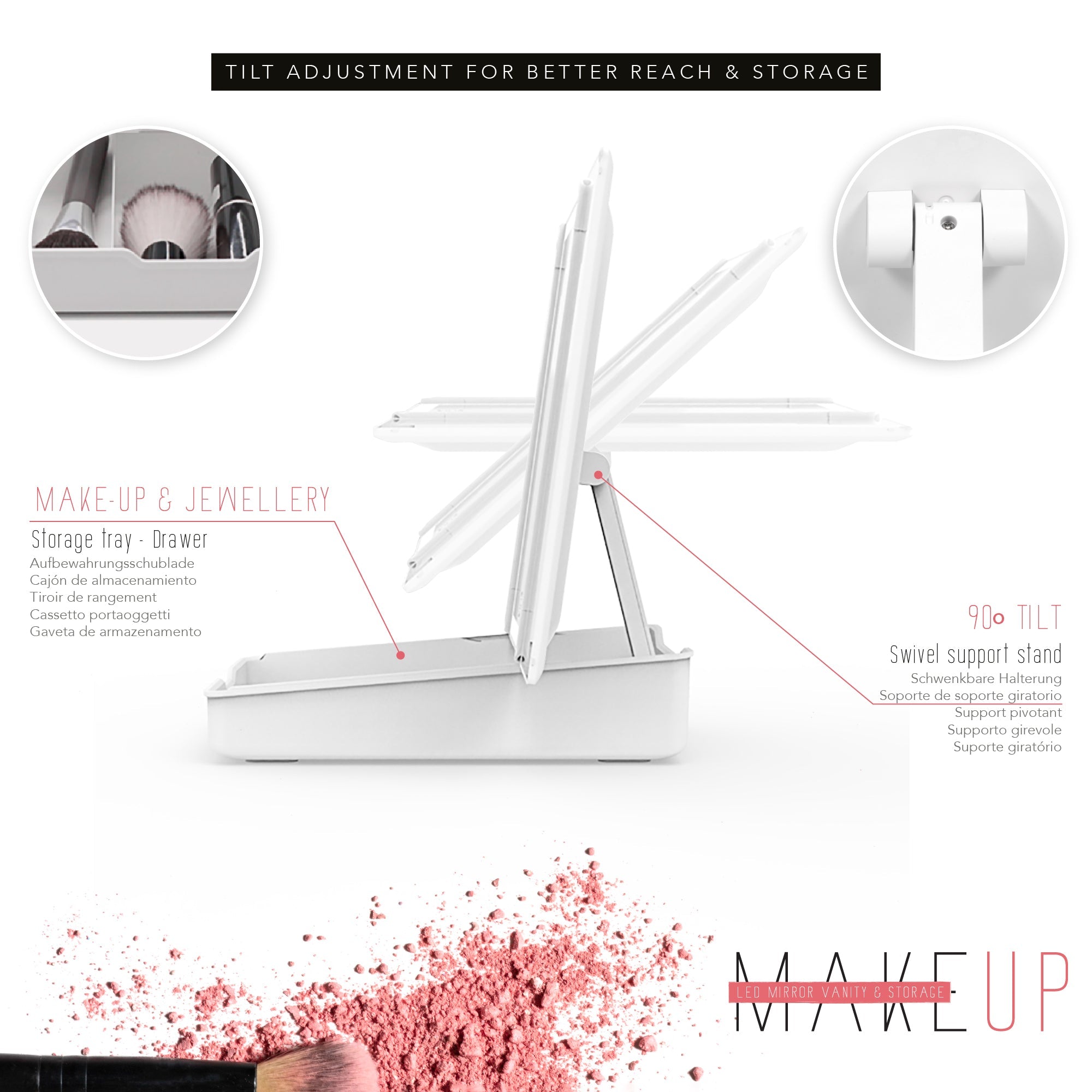 MAKEUP - Specchio da trucco con 21 punti luce LED e ingrandimento