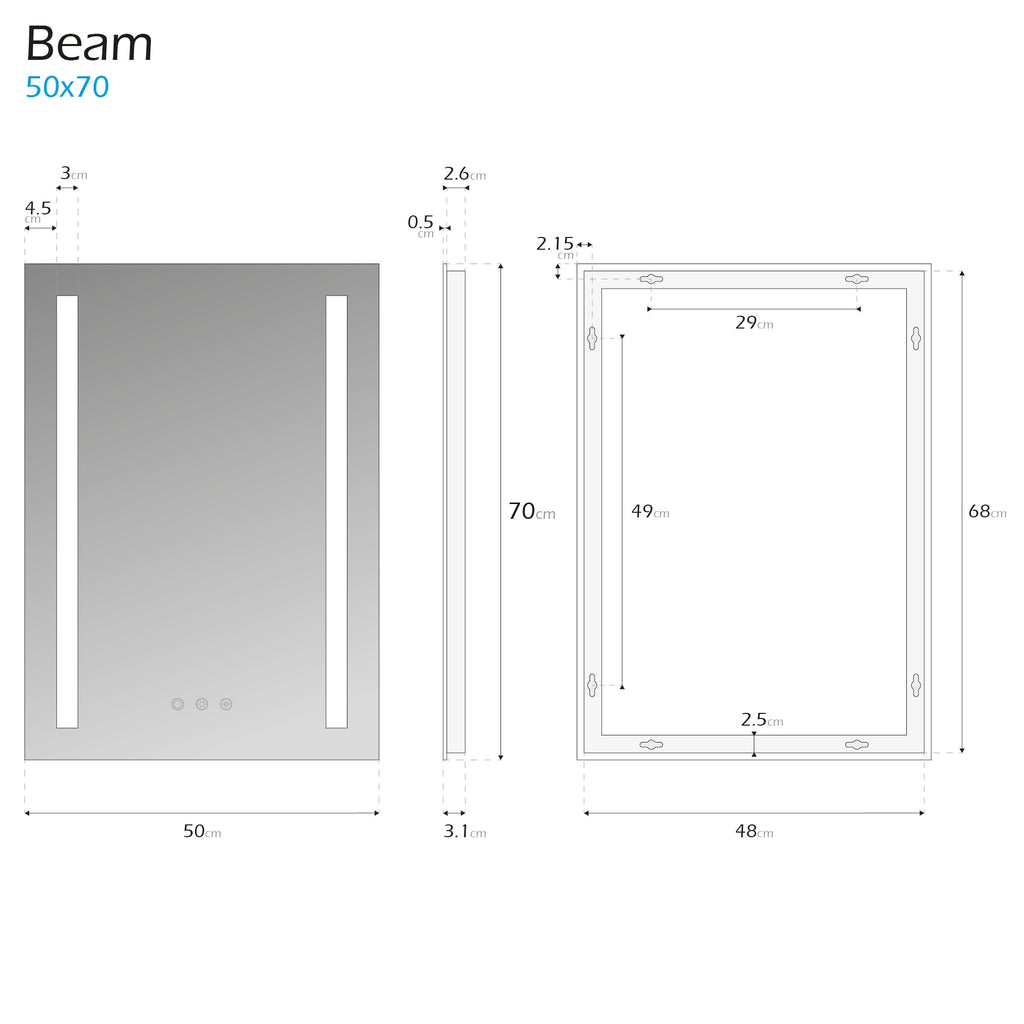 BEAM - Specchio da bagno rettangolare con 2 strisce di luce LED