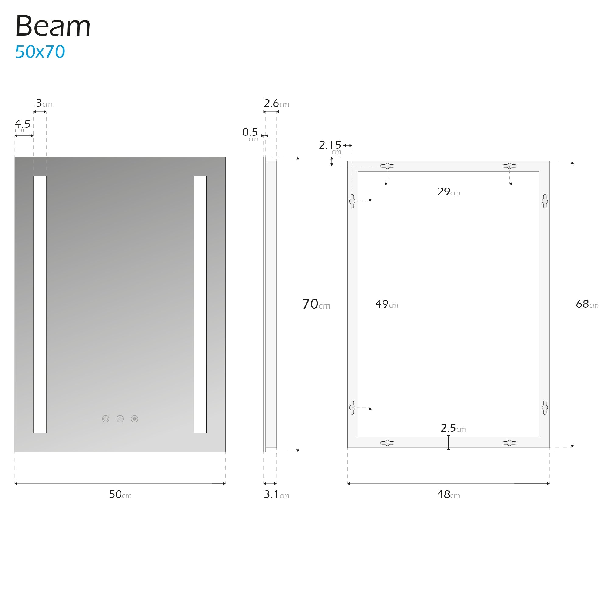 BEAM - Specchio da bagno rettangolare con 2 strisce di luce LED