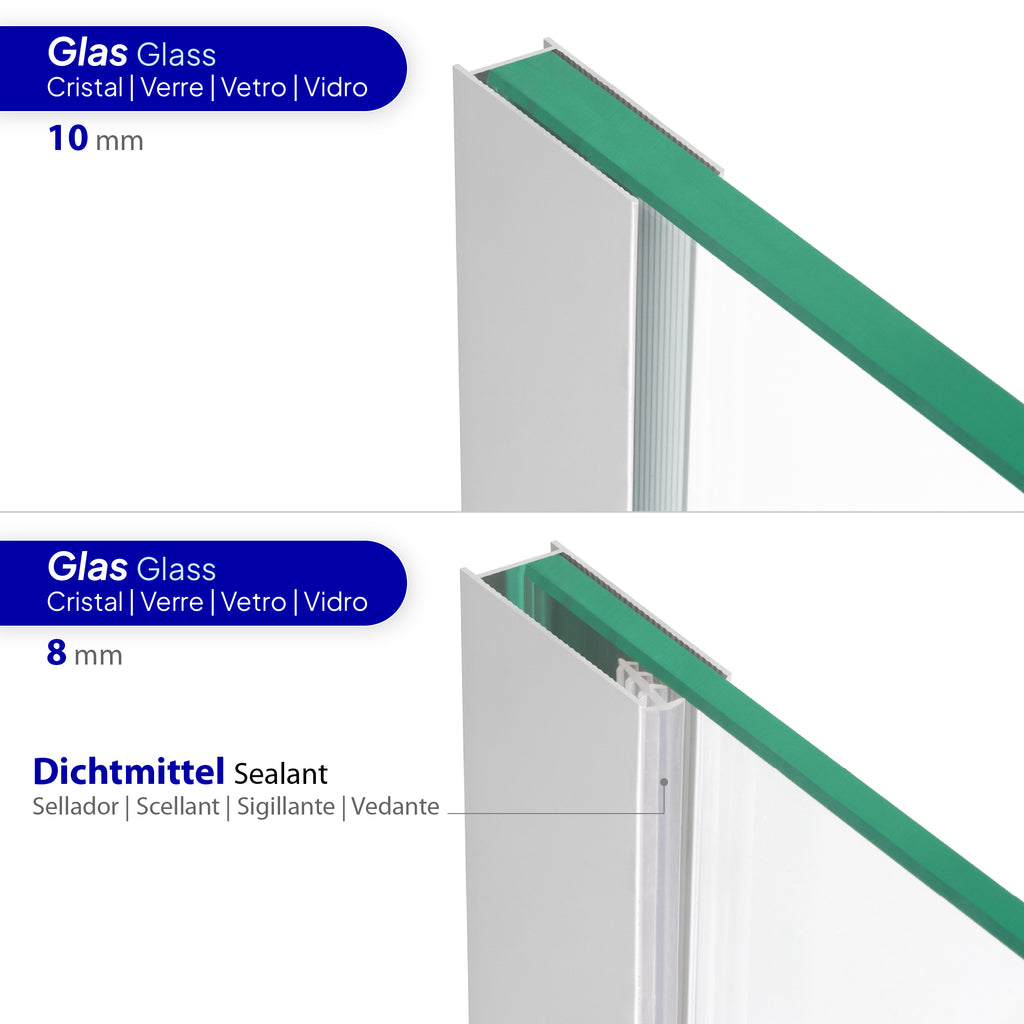 Perfil de pared de aluminio para panel de ducha Walk-In 8 o 10 mm