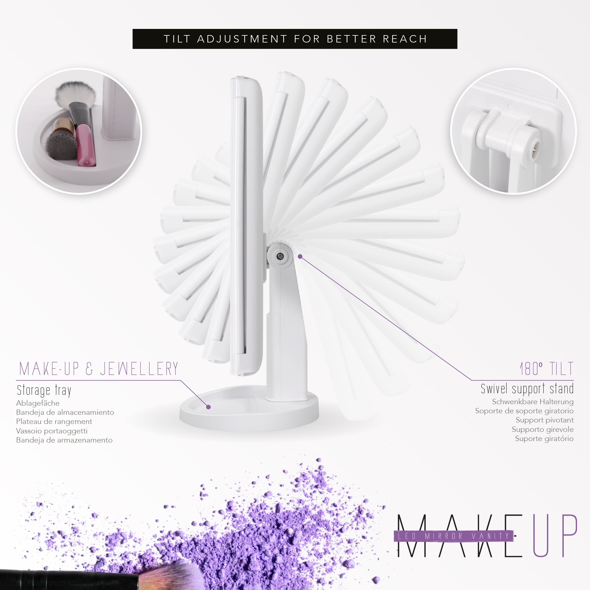 MAKEUP - Specchio da trucco con striscia di luce LED e ingrandimento
