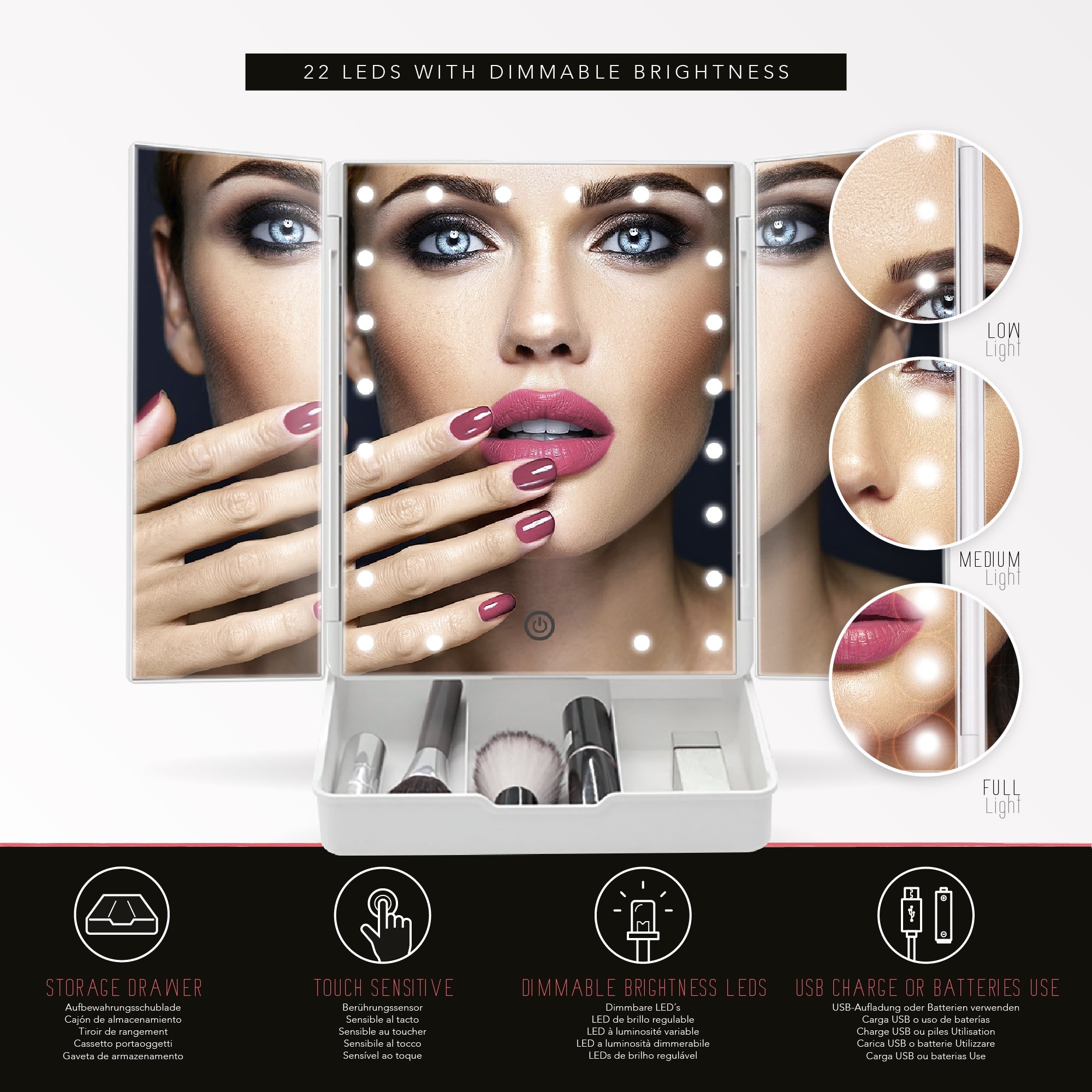 MAKEUP - Specchio da trucco con 21 punti luce LED e ingrandimento