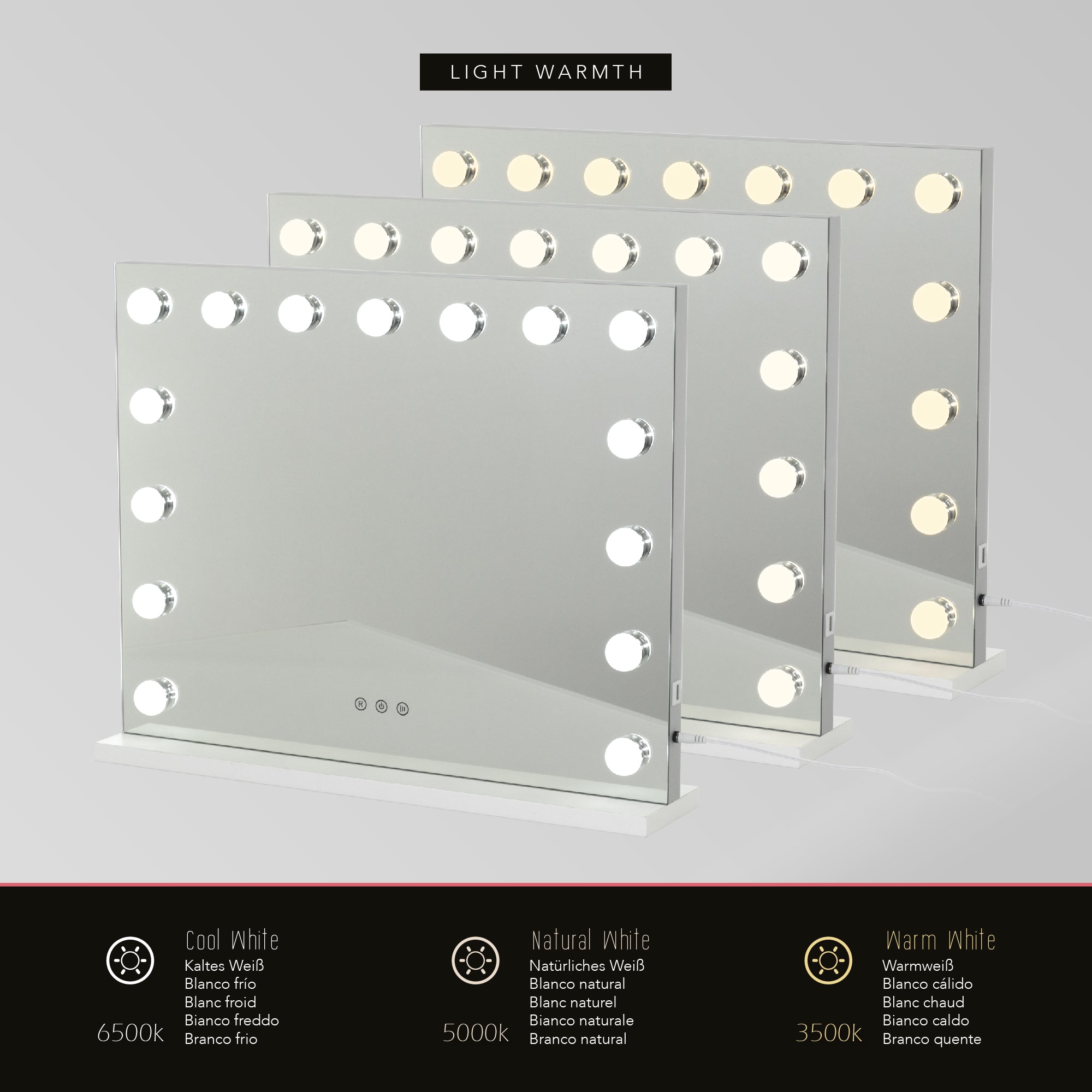 BULB STAND - Specchio da trucco con 15 lampadine LED