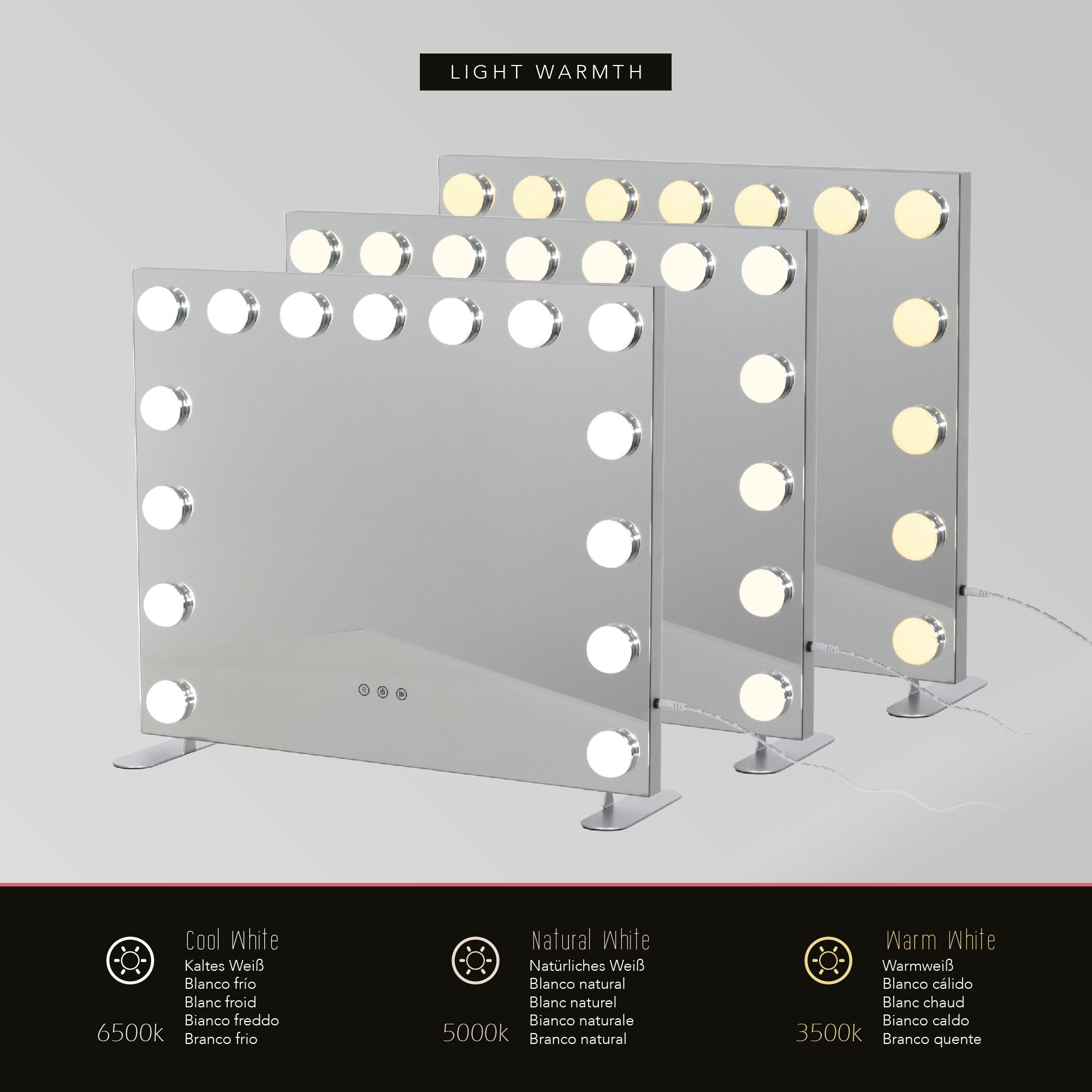 BULB PROP - Specchio da trucco con 15 lampadine LED