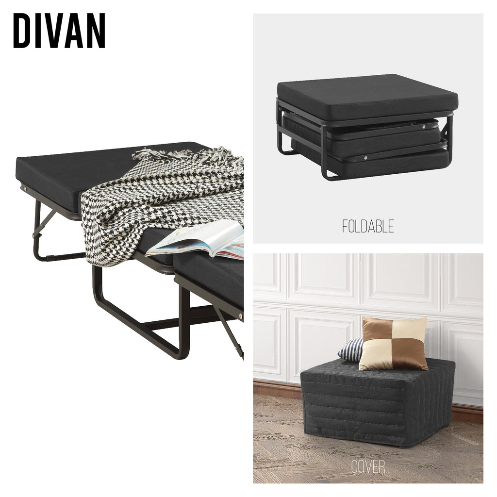 DIVAN 2 in 1 Premium | Letto pieghevole per ospiti con pouf convertibile e materasso nero