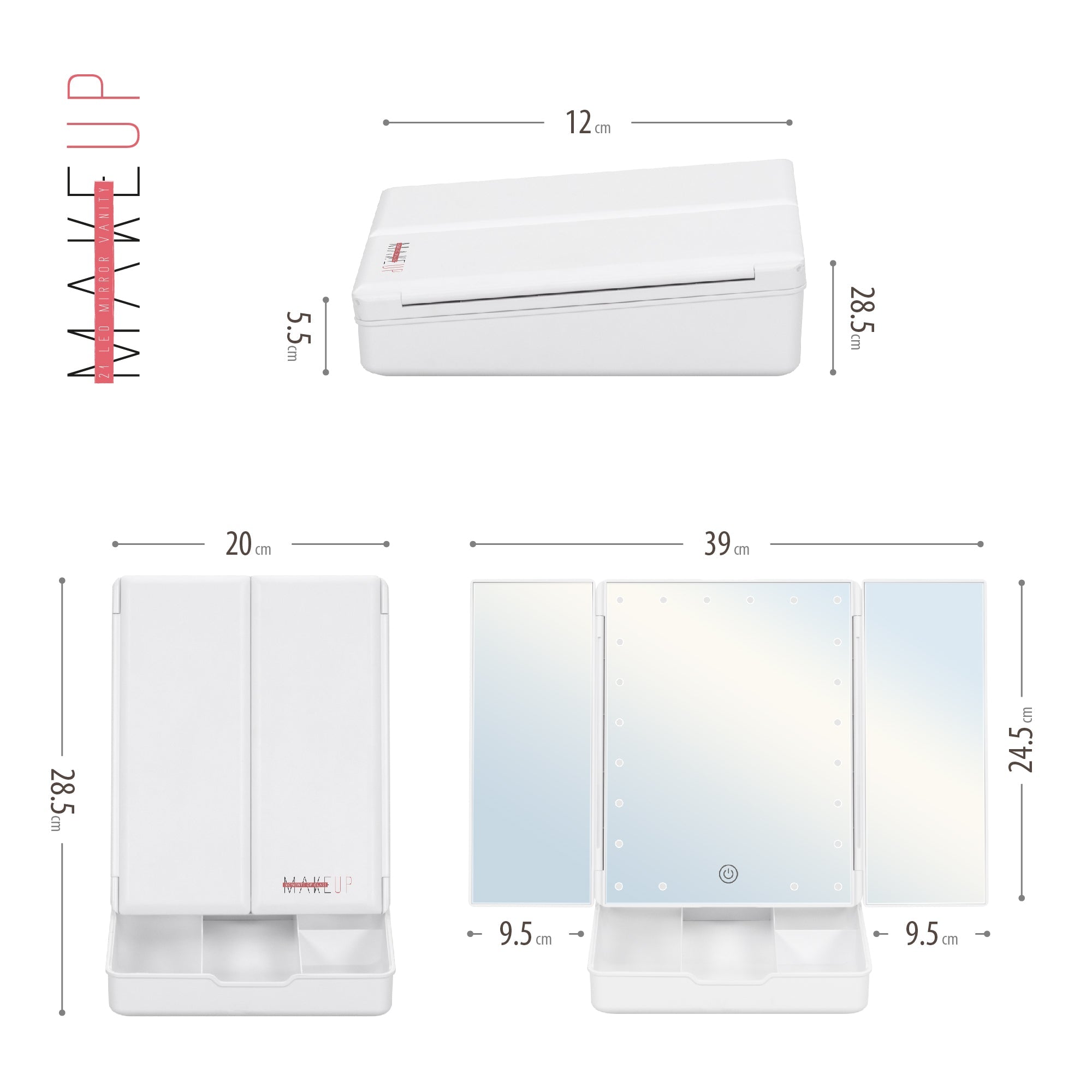 MAKEUP - Specchio da trucco con 21 punti luce LED e ingrandimento