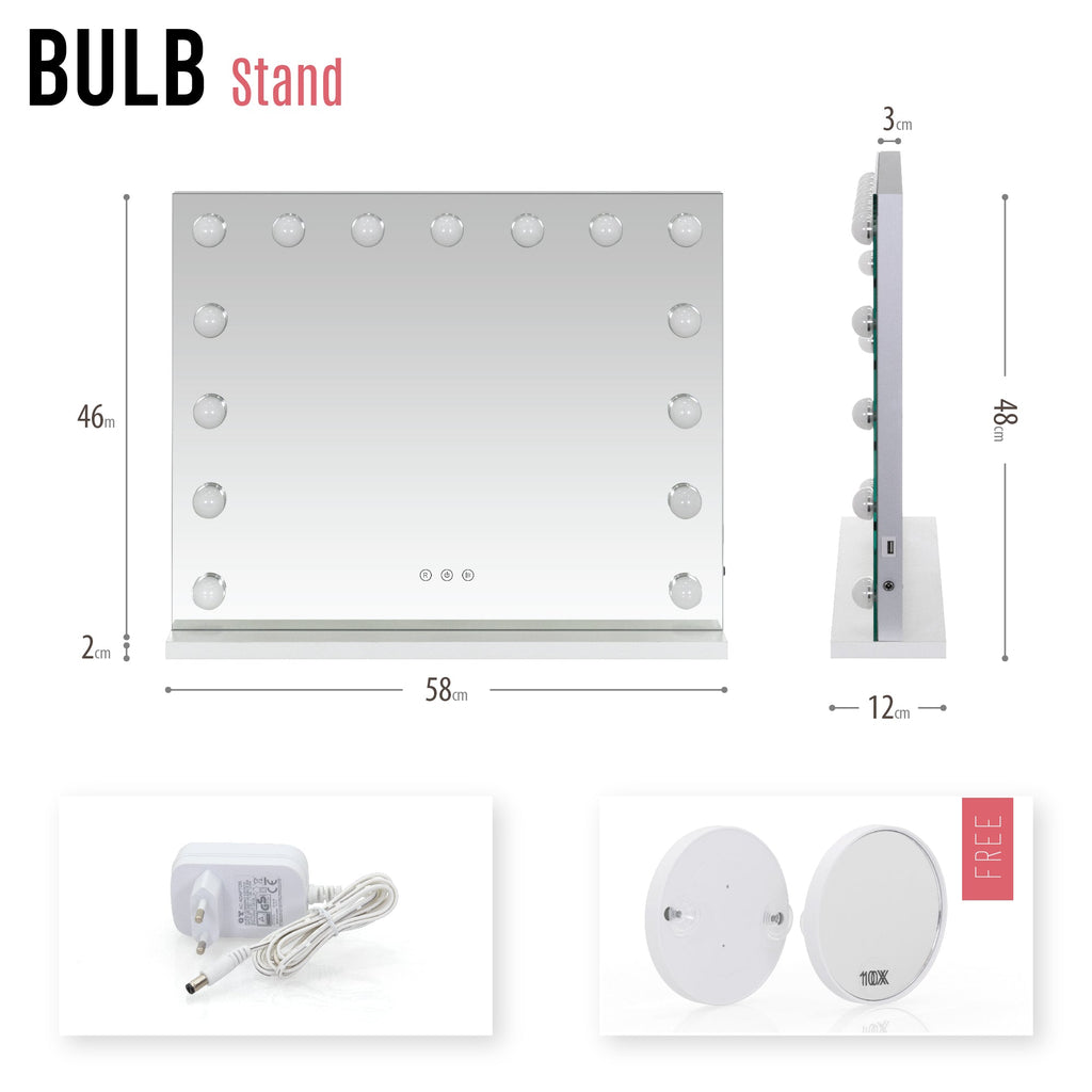 BULB STAND - Specchio da trucco con 15 lampadine LED