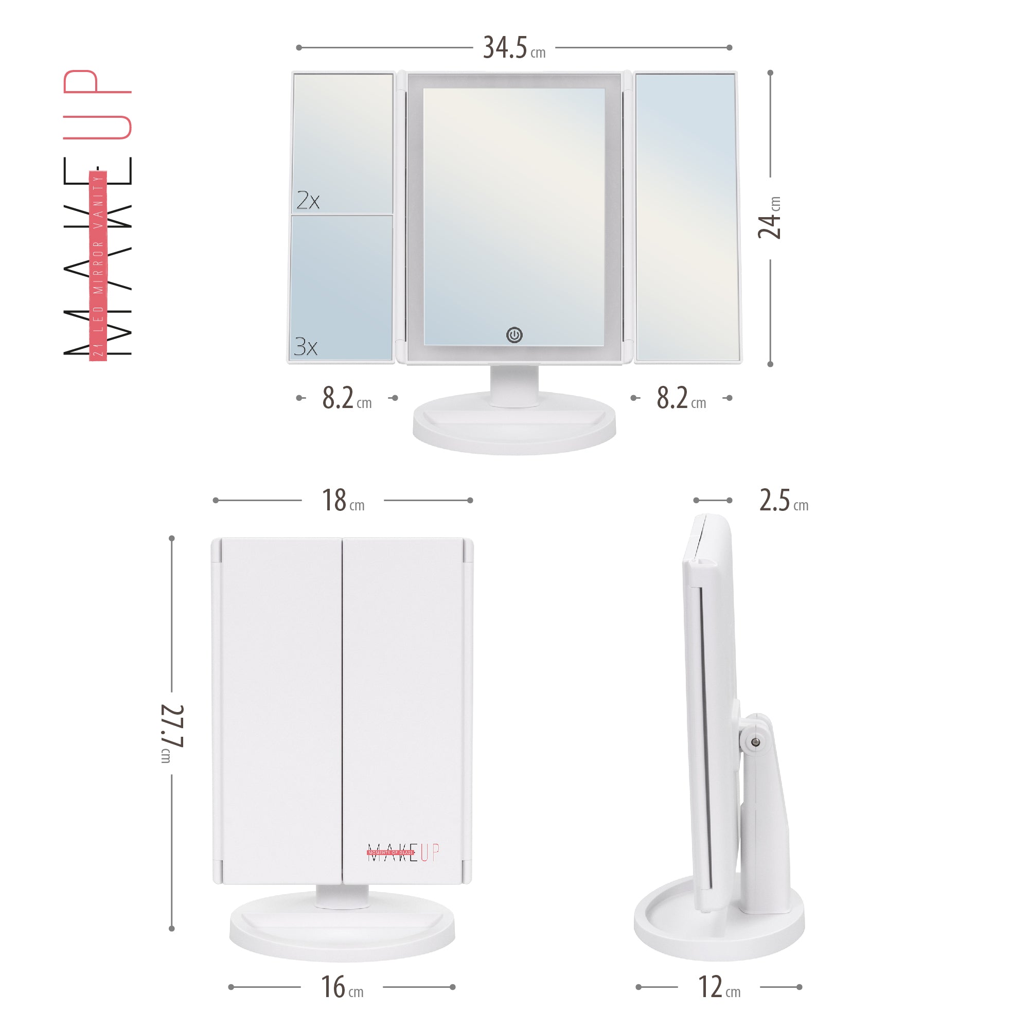 MAKEUP - Specchio da trucco con striscia di luce LED e ingrandimento