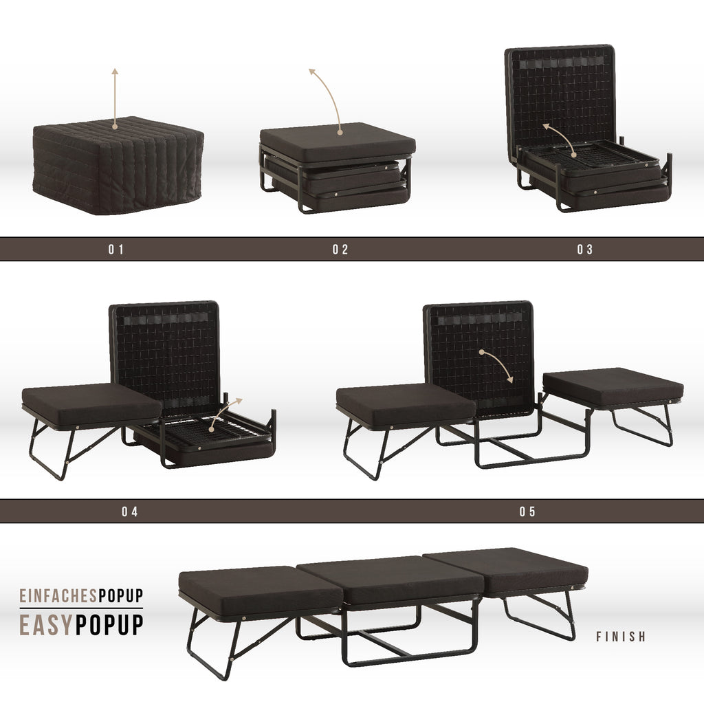 DIVAN 2 in 1 Premium | Letto pieghevole per ospiti con pouf convertibile e materasso marrone
