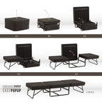DIVAN 2 in 1 Premium | Letto pieghevole per ospiti con pouf convertibile e materasso marrone