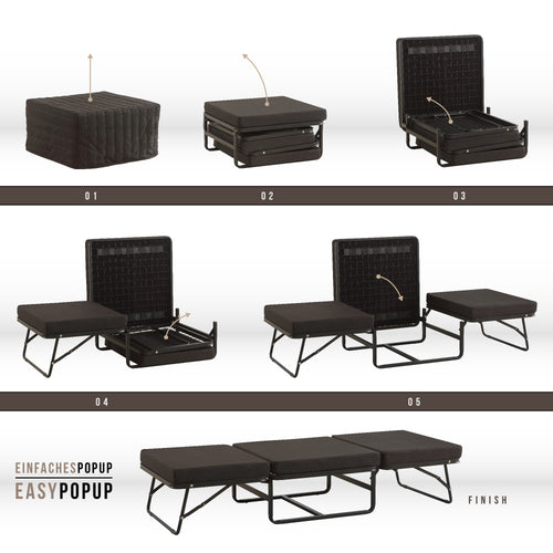 DIVAN 2 em 1 - Cama dobrável convertível em puff castanho