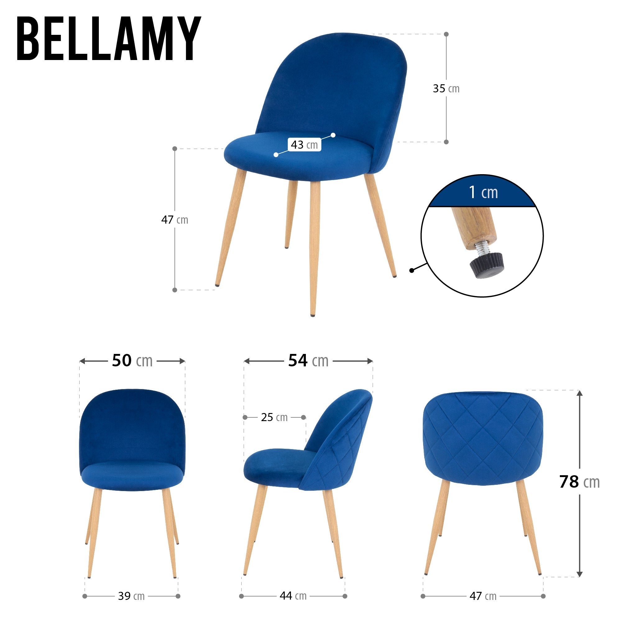 BELLAMY - Set di 2 sedie da pranzo in tessuto velluto