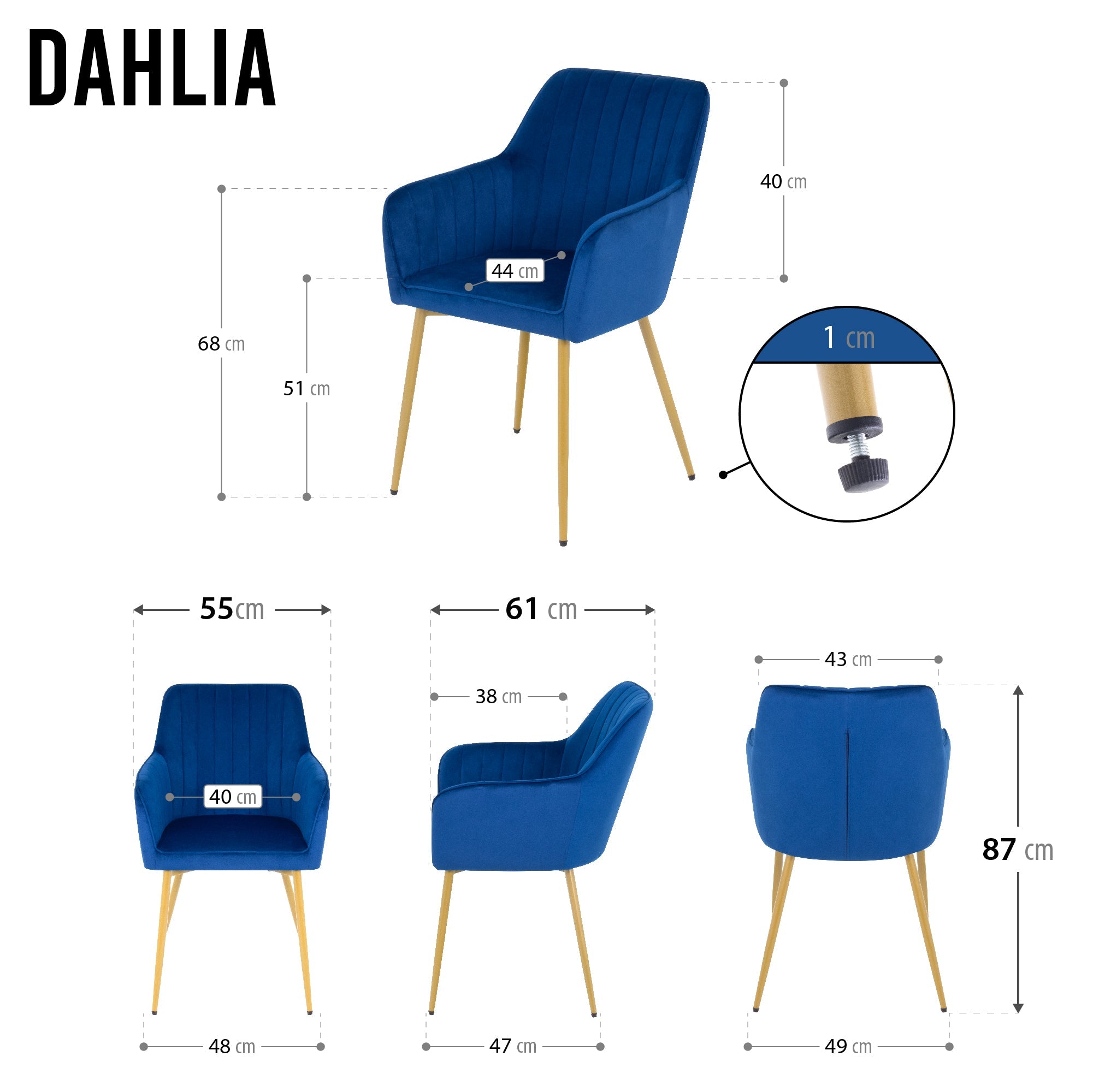 DAHLIA - Conjunto de 2 sillas de comedor en tejido PU o terciopelo