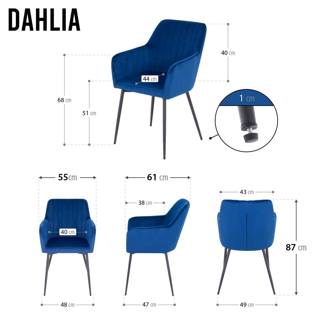 DAHLIA - Conjunto de 2 sillas de comedor en tejido PU o terciopelo