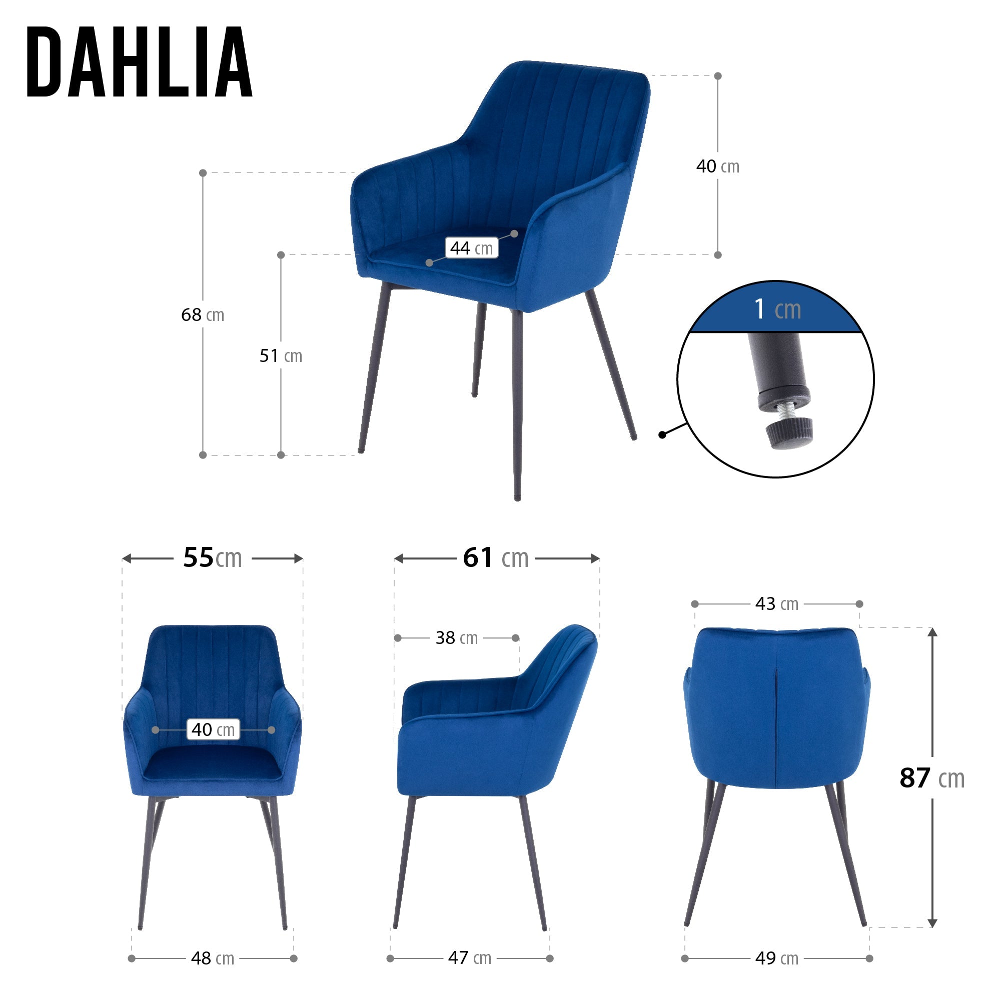 DAHLIA - Conjunto de 2 sillas de comedor en tejido PU o terciopelo