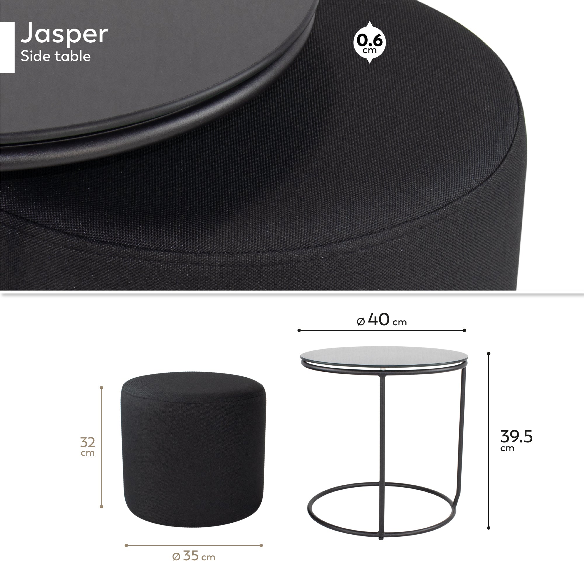 JASPER - Mesa de apoio com pufe embutido