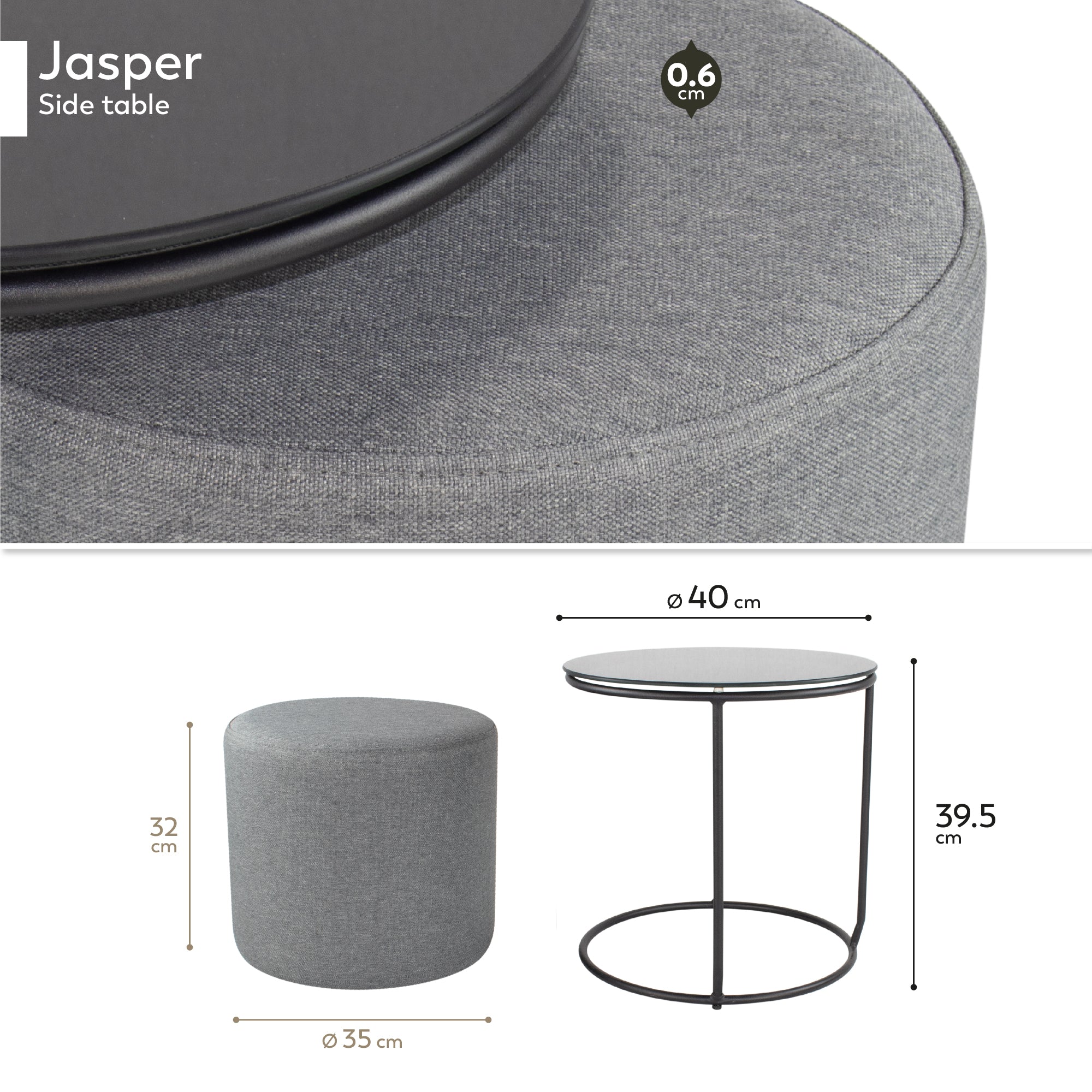 JASPER - Mesa de apoio com pufe embutido