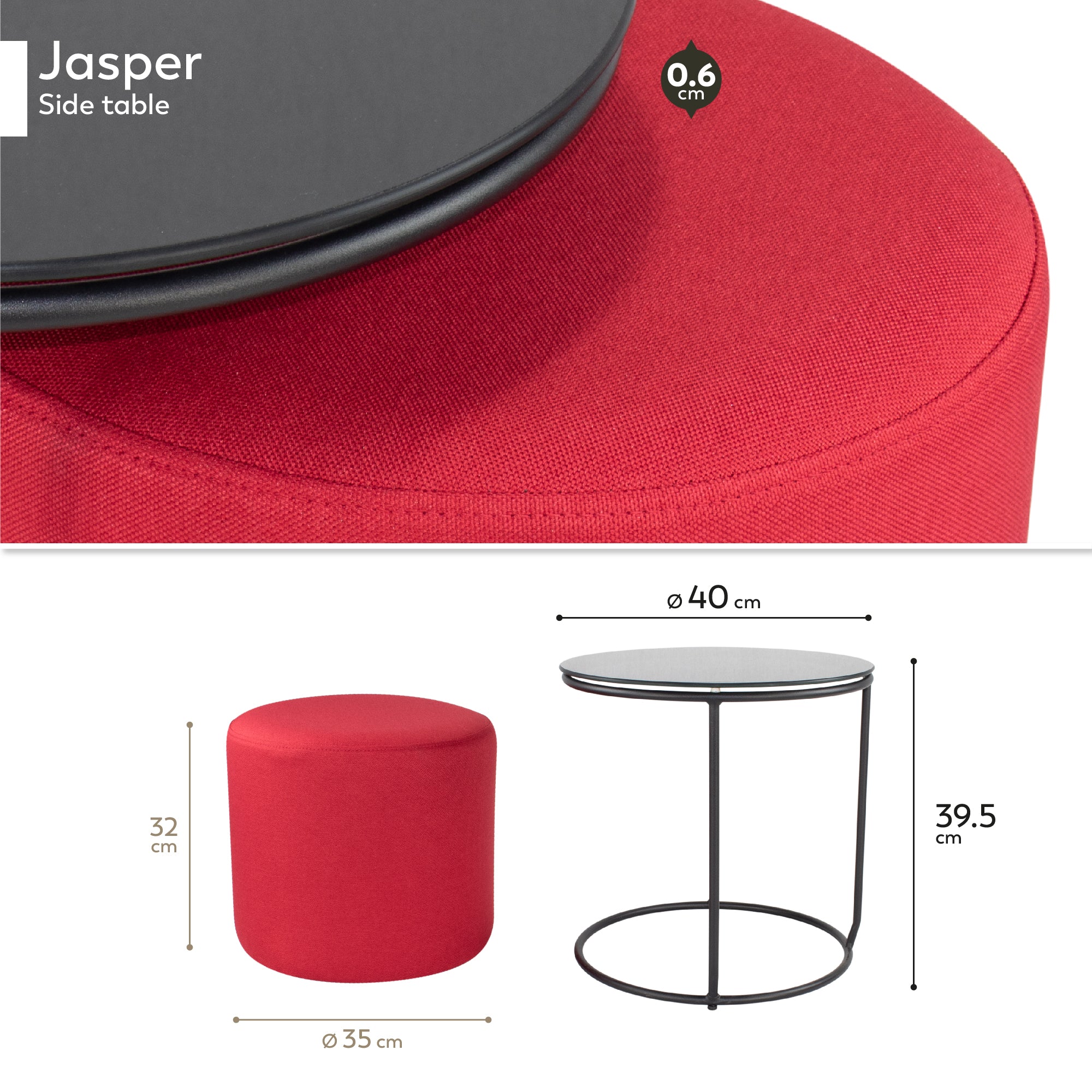 JASPER - Mesa de apoio com pufe embutido