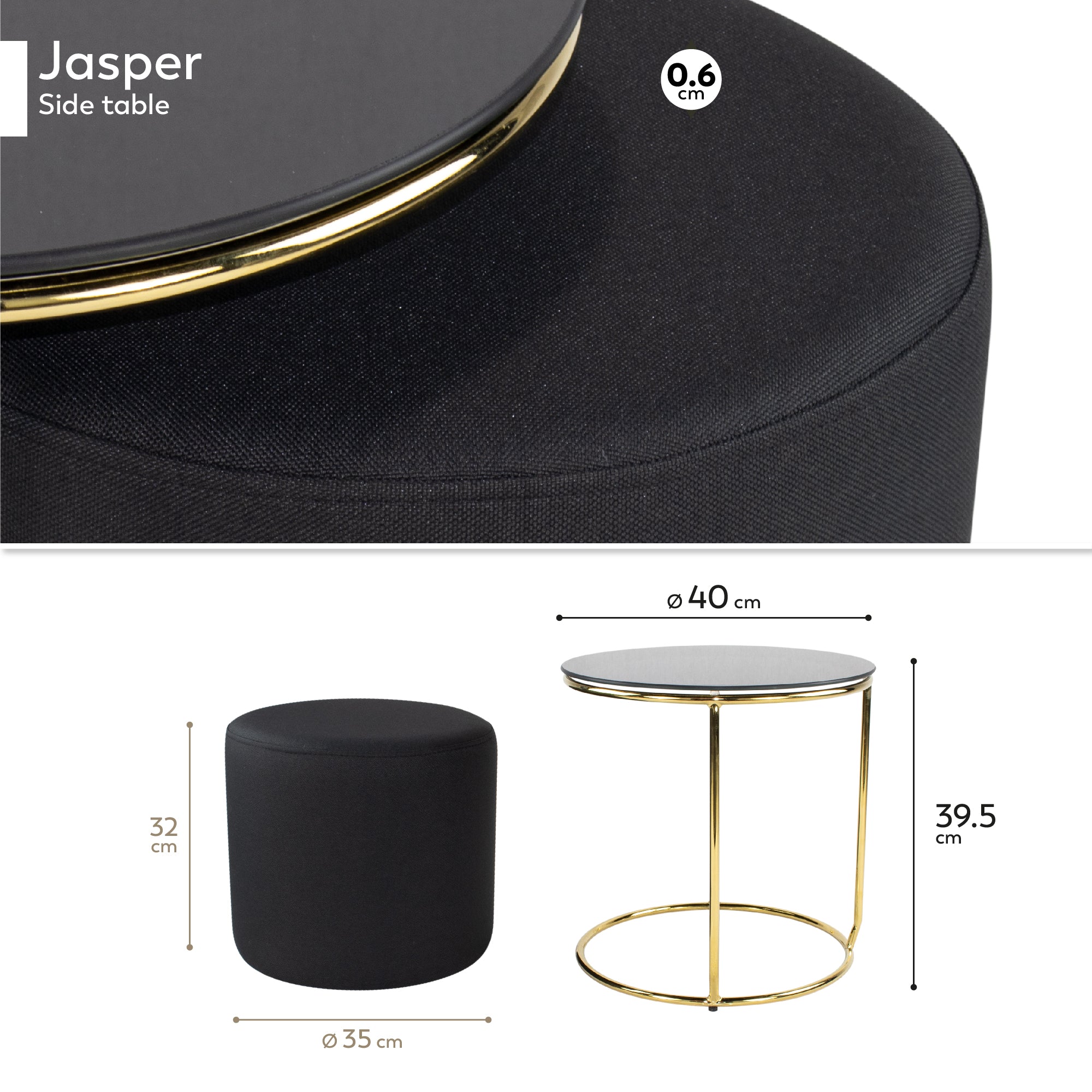 JASPER - Mesa de apoio com pufe embutido