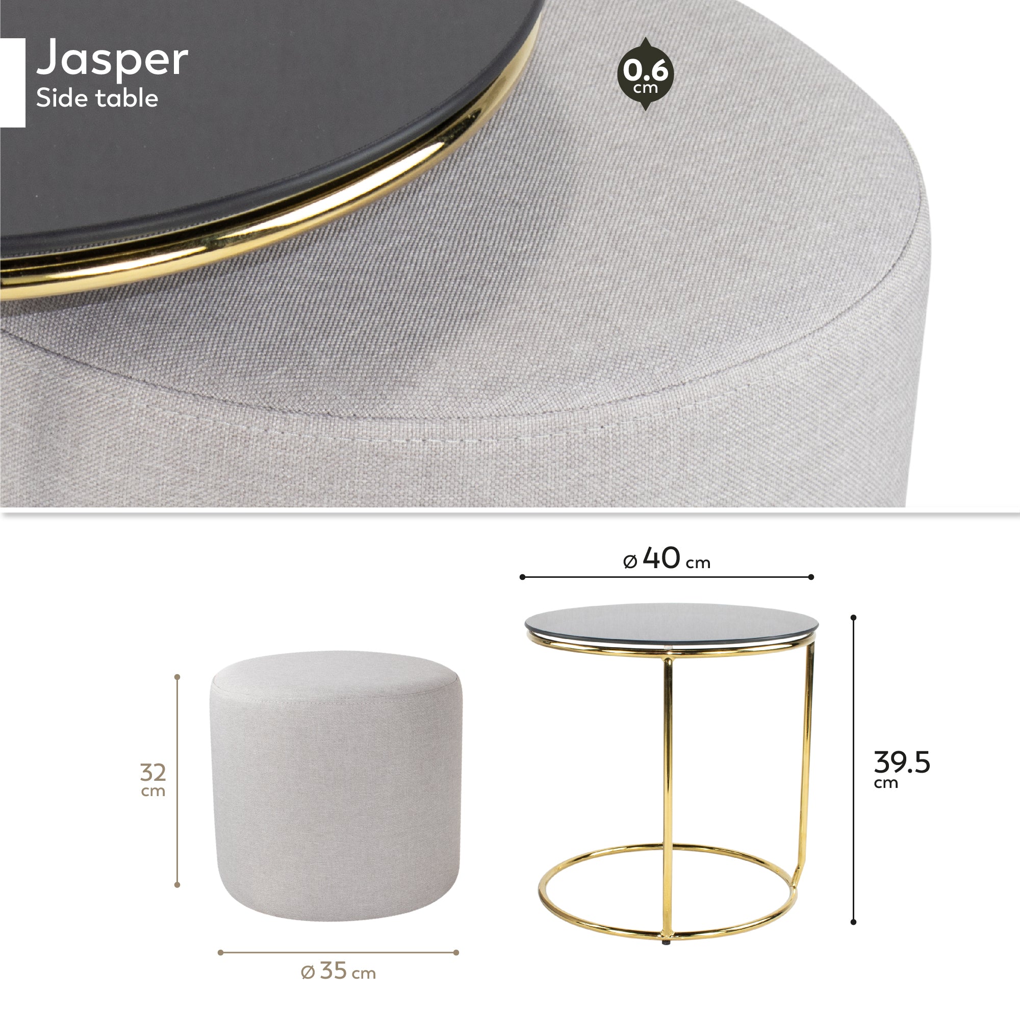 JASPER - Mesa de apoio com pufe embutido