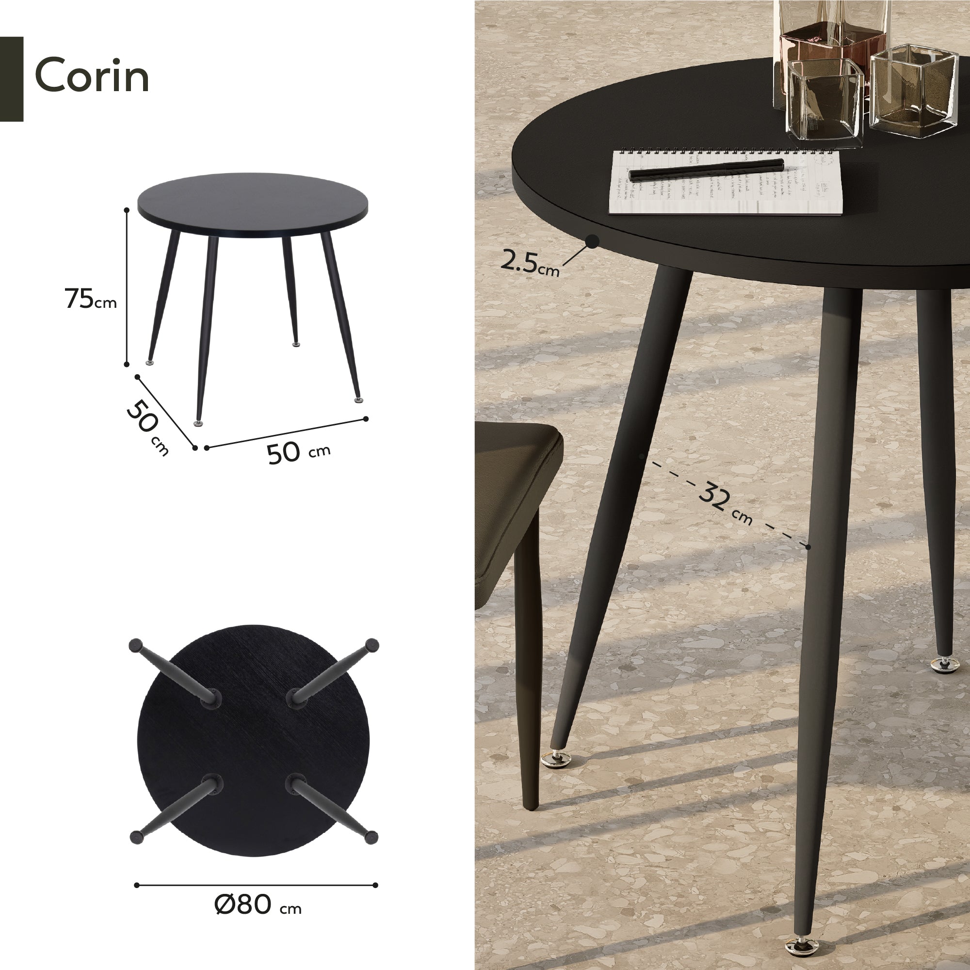 CORIN - Mesa de comedor con tablero de melamina