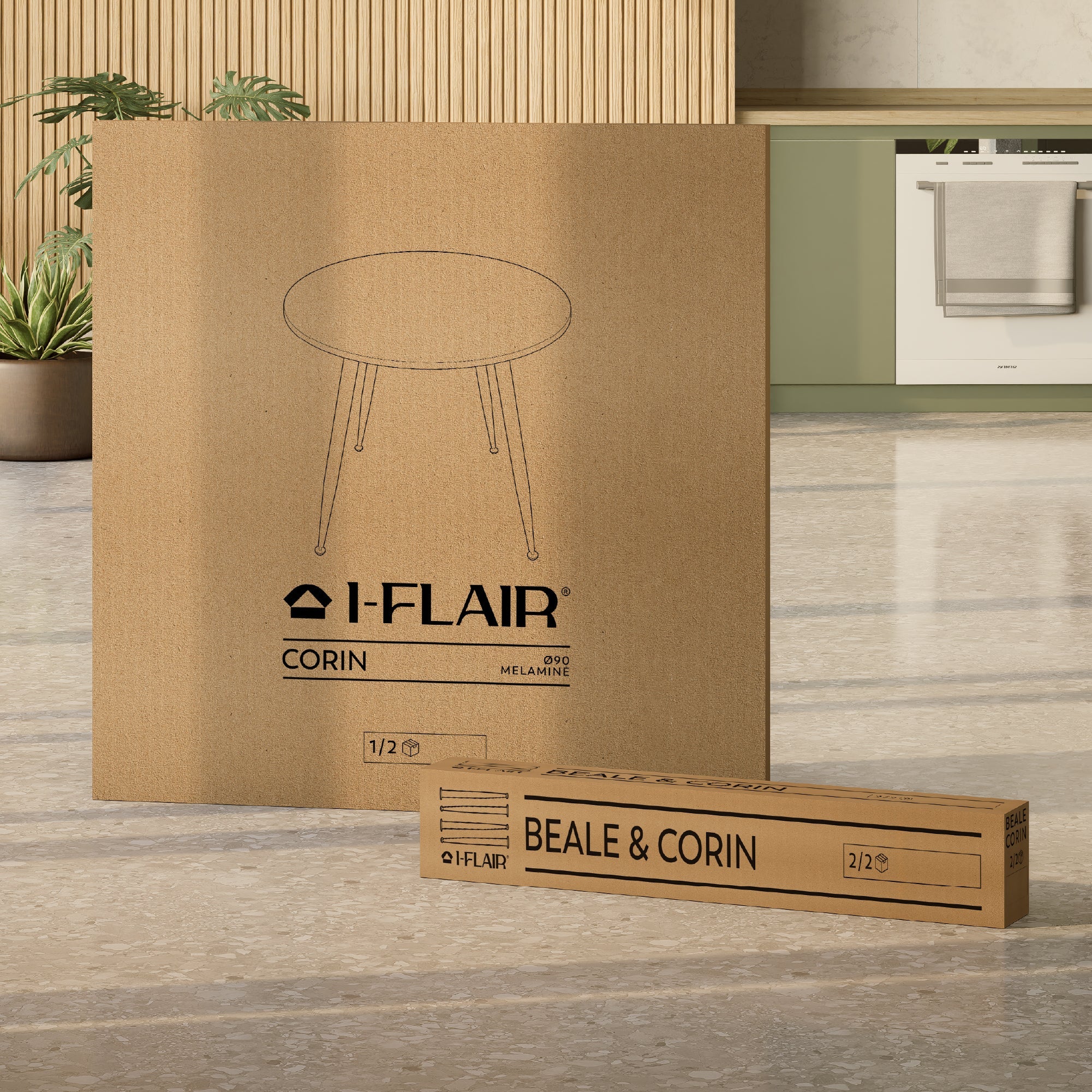 CORIN - Mesa de comedor con tablero de melamina