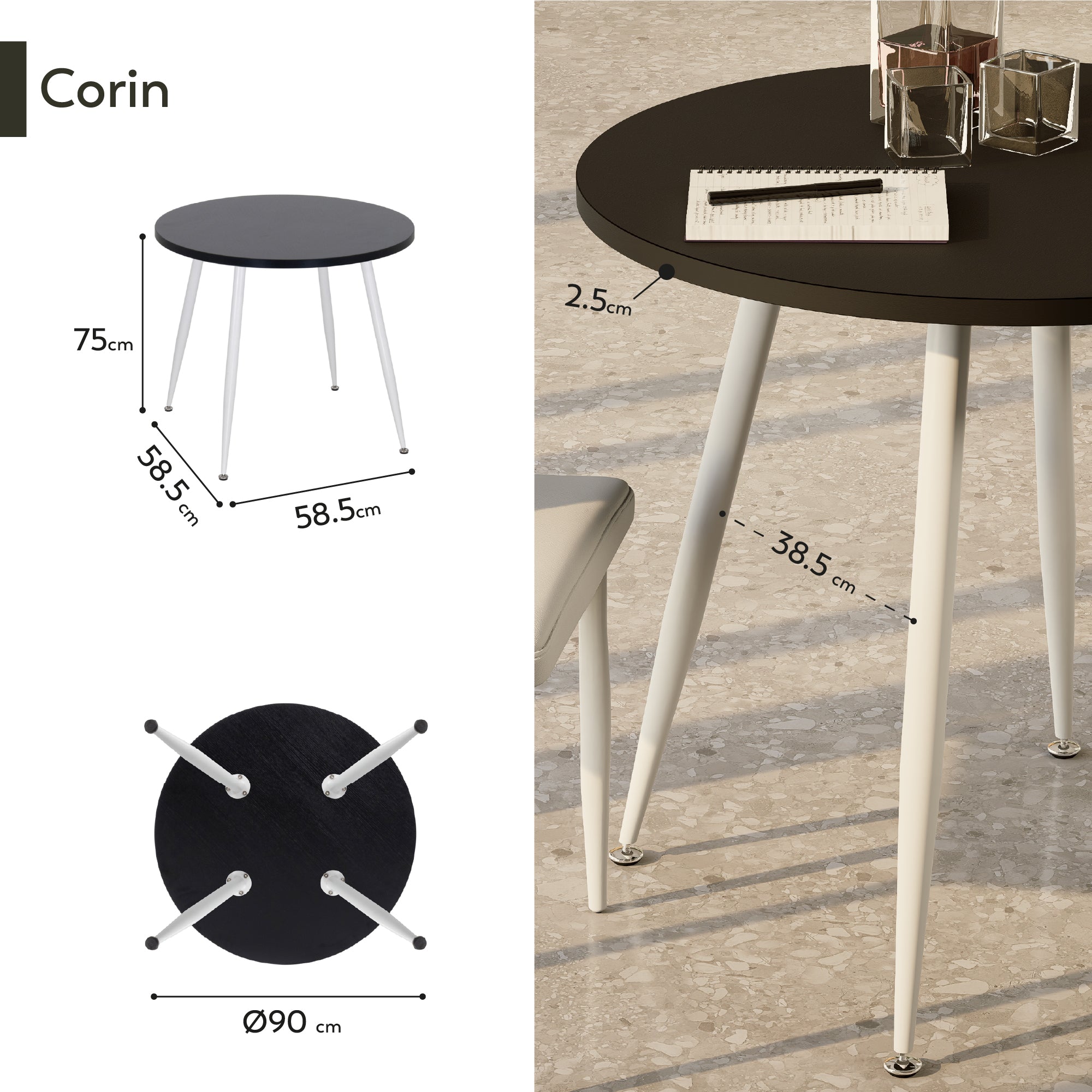 CORIN - Mesa de comedor con tablero de melamina