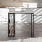 GAVIN - Mesa de bar 110x50 cm, altura 105 cm, con 2 estantes y portacopas, estructura de acero, estilo industrial, negro