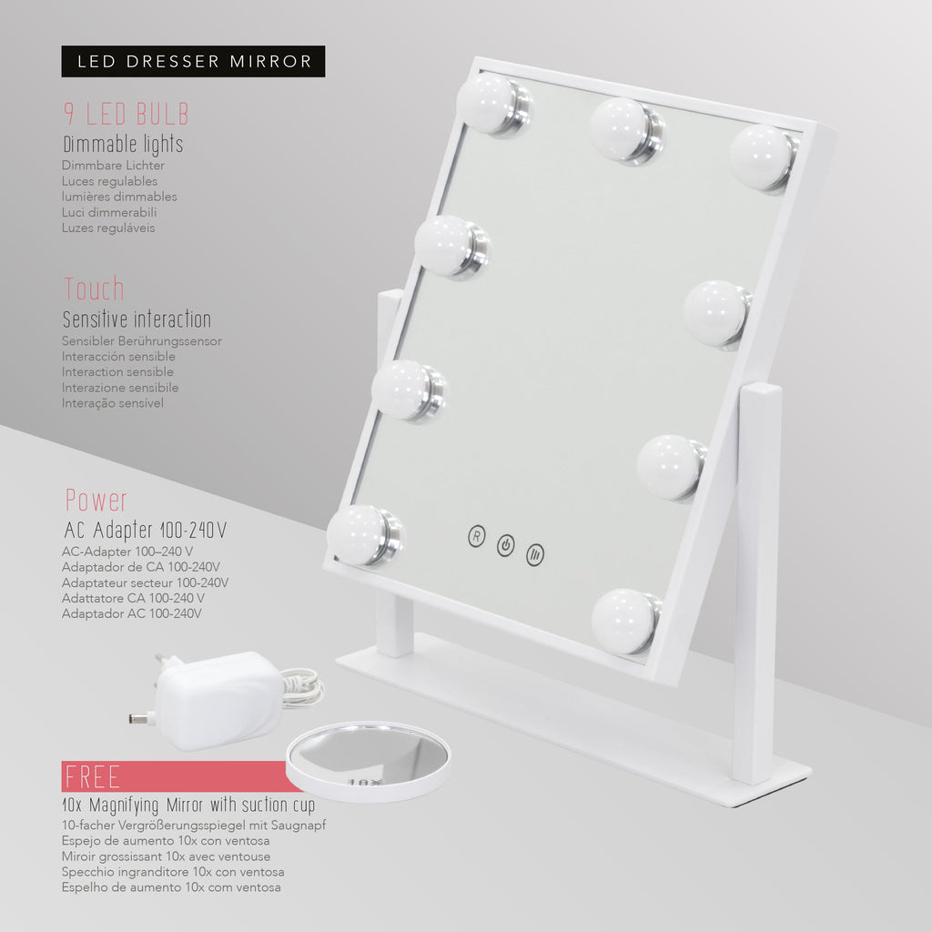 BULB TINY - Specchio da trucco con 9 lampadine LED