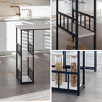 GAVIN - Mesa de bar 110x50 cm, altura 105 cm, con 2 estantes y portacopas, estructura de acero, estilo industrial, negro