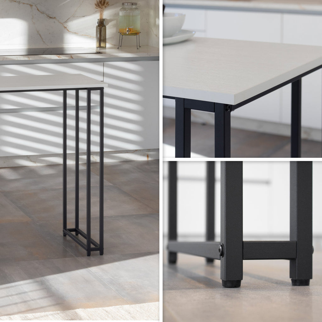 GAVIN - Mesa de bar 110x50 cm, altura 105 cm, con 2 estantes y portacopas, estructura de acero, estilo industrial, negro