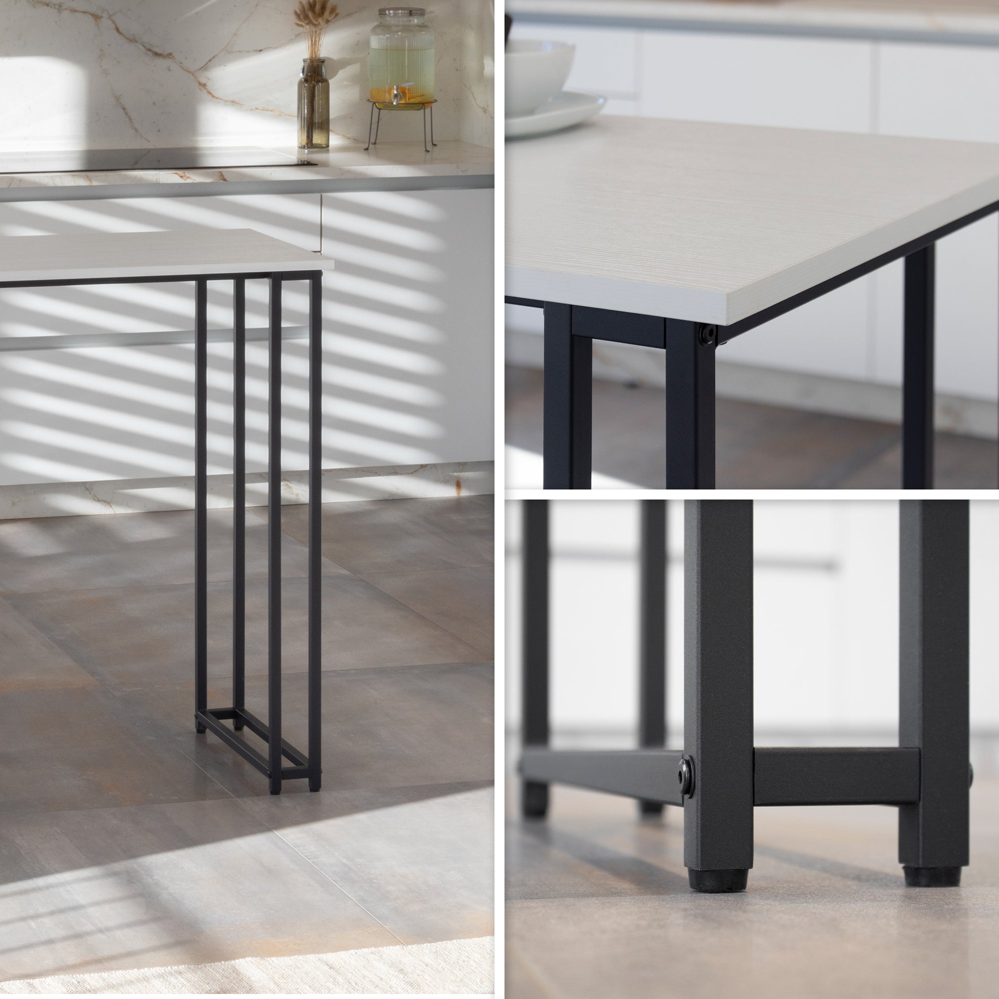 GAVIN - Mesa de bar 110x50 cm, altura 105 cm, con 2 estantes y portacopas, estructura de acero, estilo industrial, negro