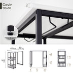 GAVIN - Mesa de bar 110x50 cm, altura 105 cm, con 2 estantes y portacopas, estructura de acero, estilo industrial, negro