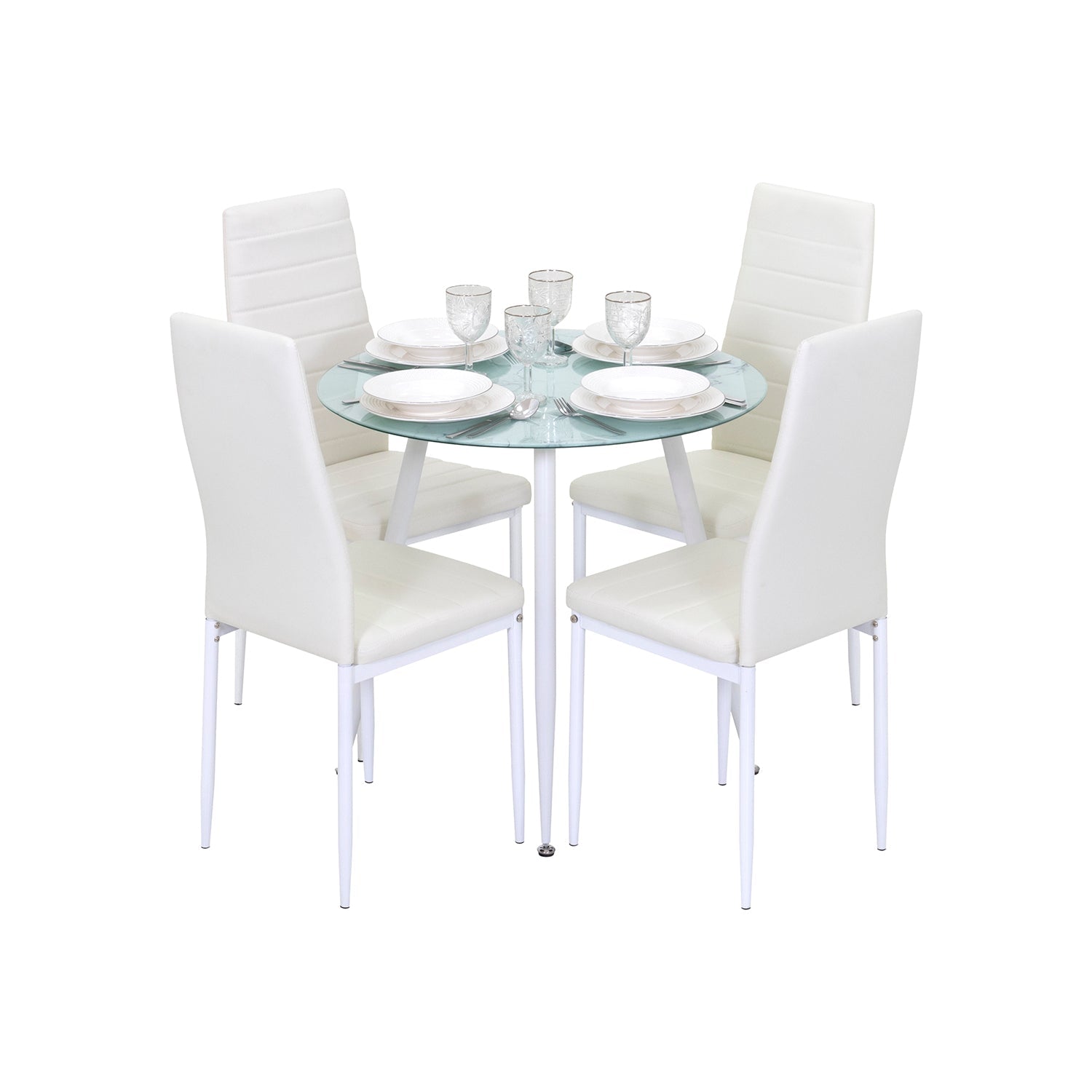 Conjunto de Mesa Corin com 4 Cadeiras Romantic/Shirley, Estrutura Metálica e Tampo em Vidro Temperado