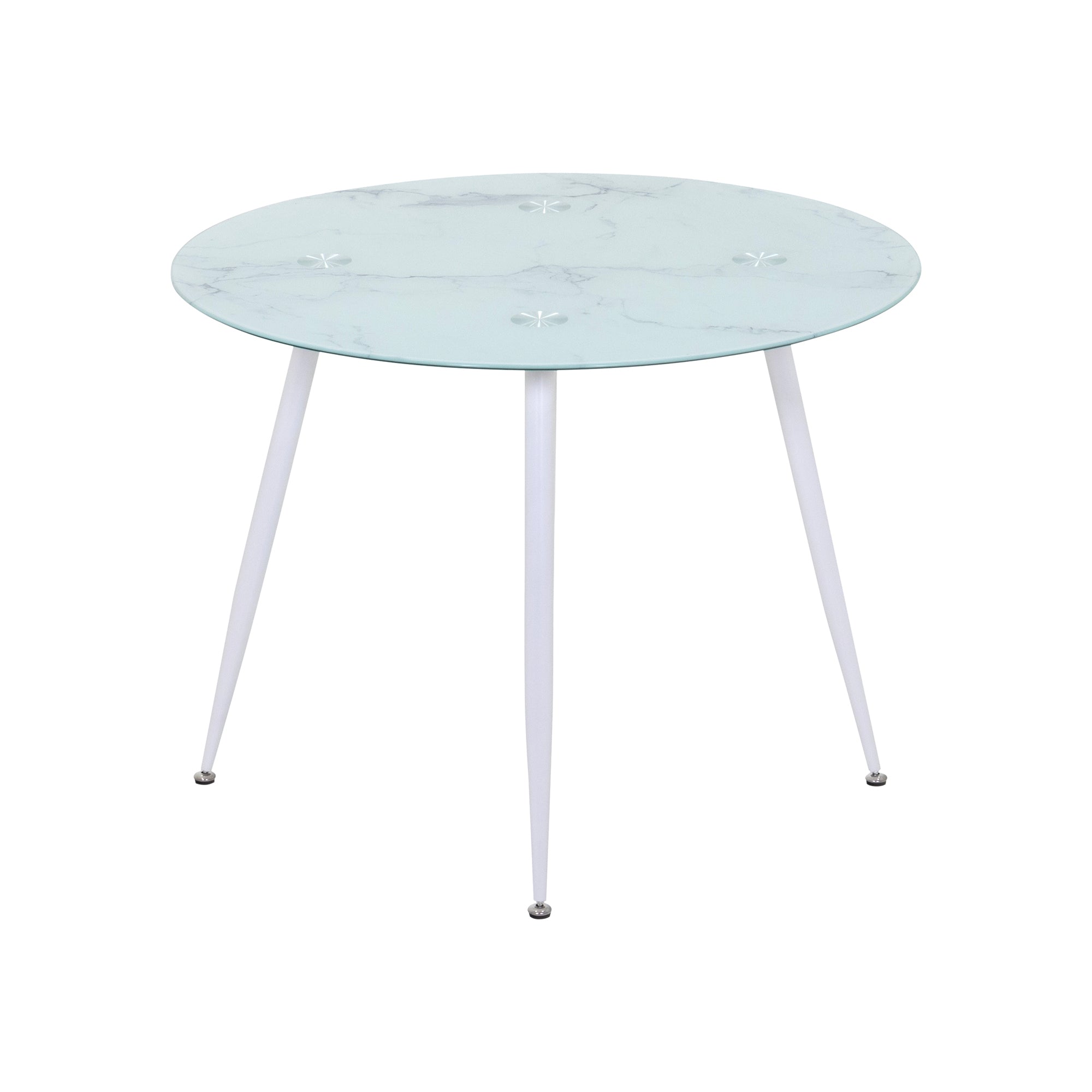 Conjunto de Mesa Corin con 4 Sillas Romantic/Shirley, Estructura Metálica y Tablero de Vidrio Templado