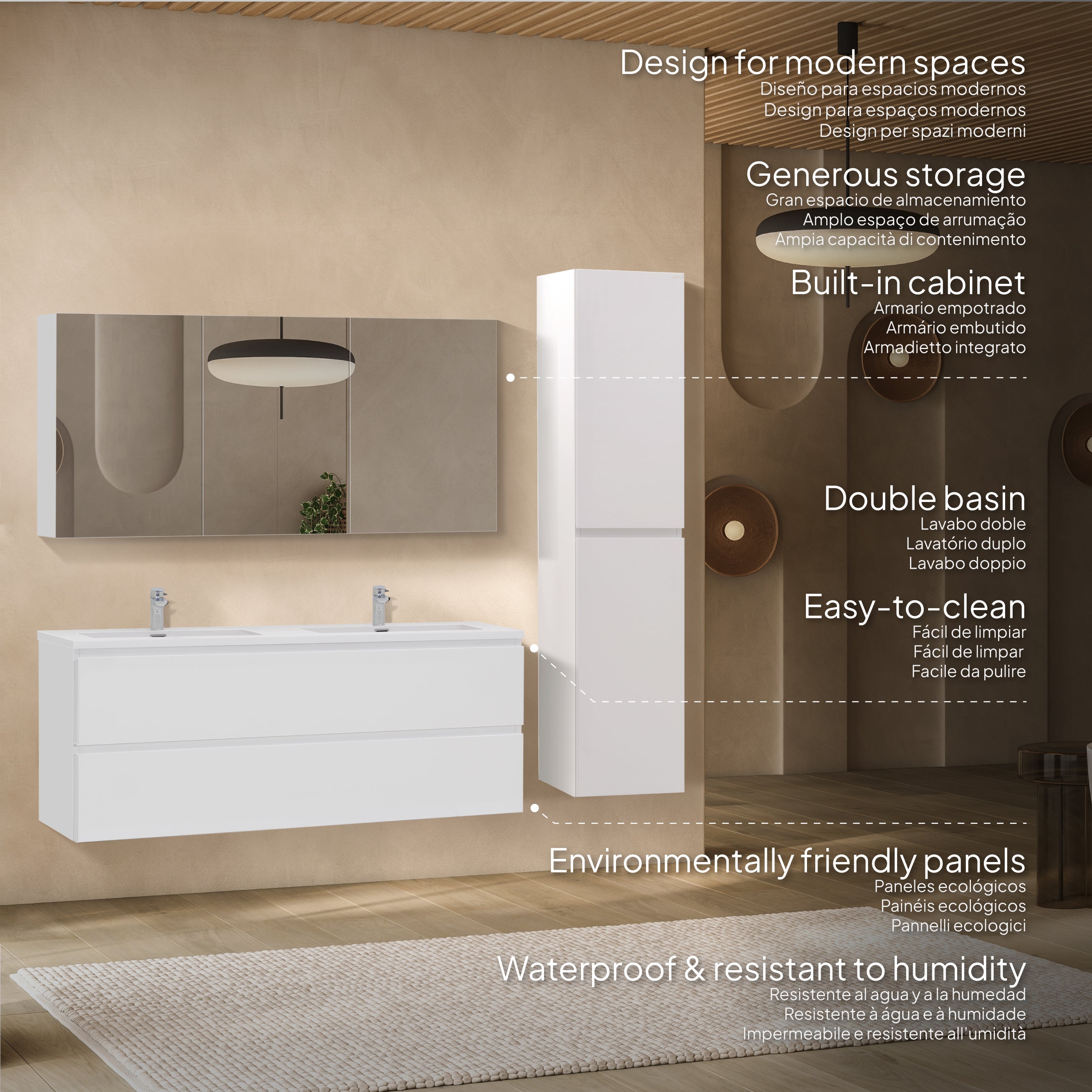 Atena - Set bagno sospeso - Disponibile in 60, 80, 100 e 120 cm - Vari colori