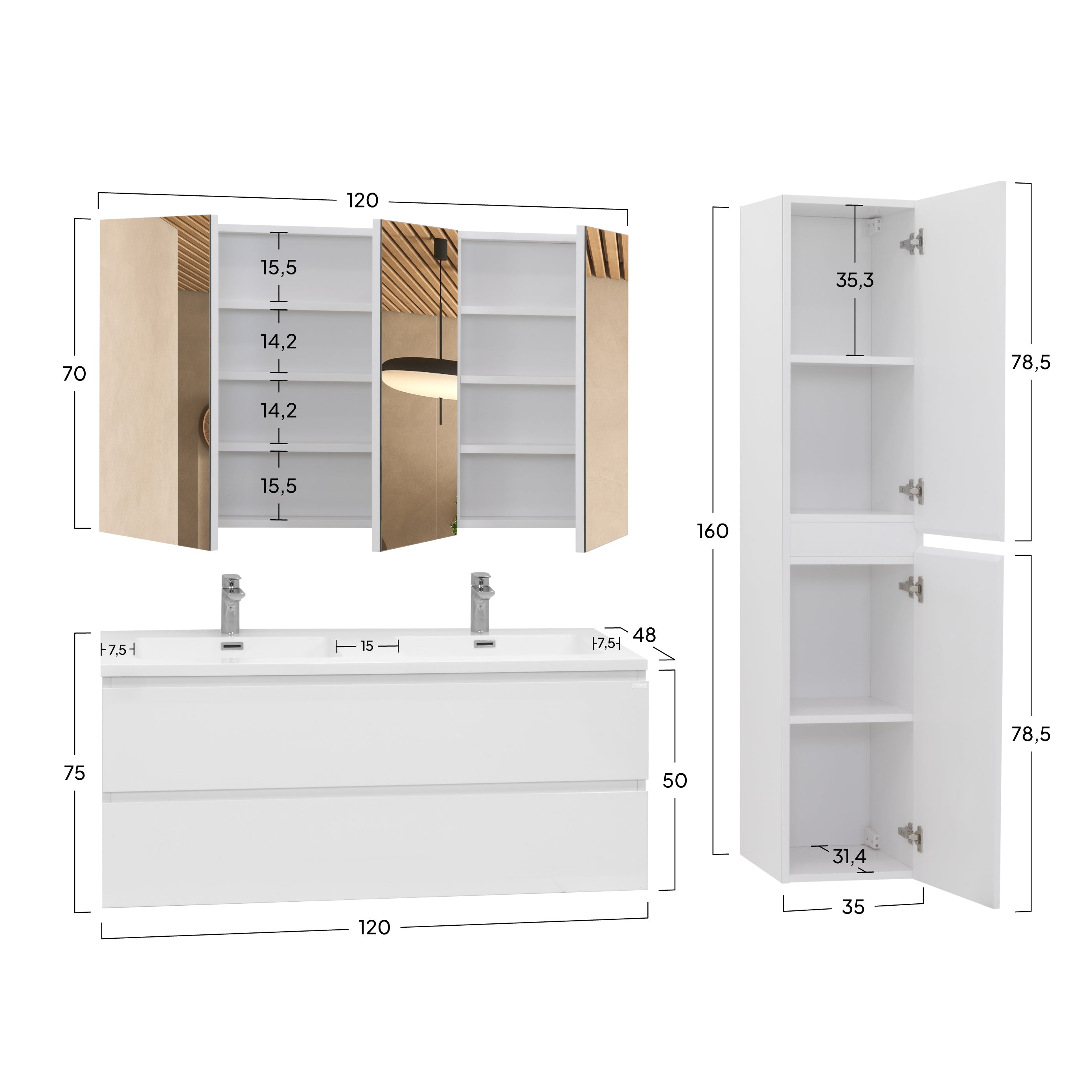 Atena - Set bagno sospeso - Disponibile in 60, 80, 100 e 120 cm - Vari colori