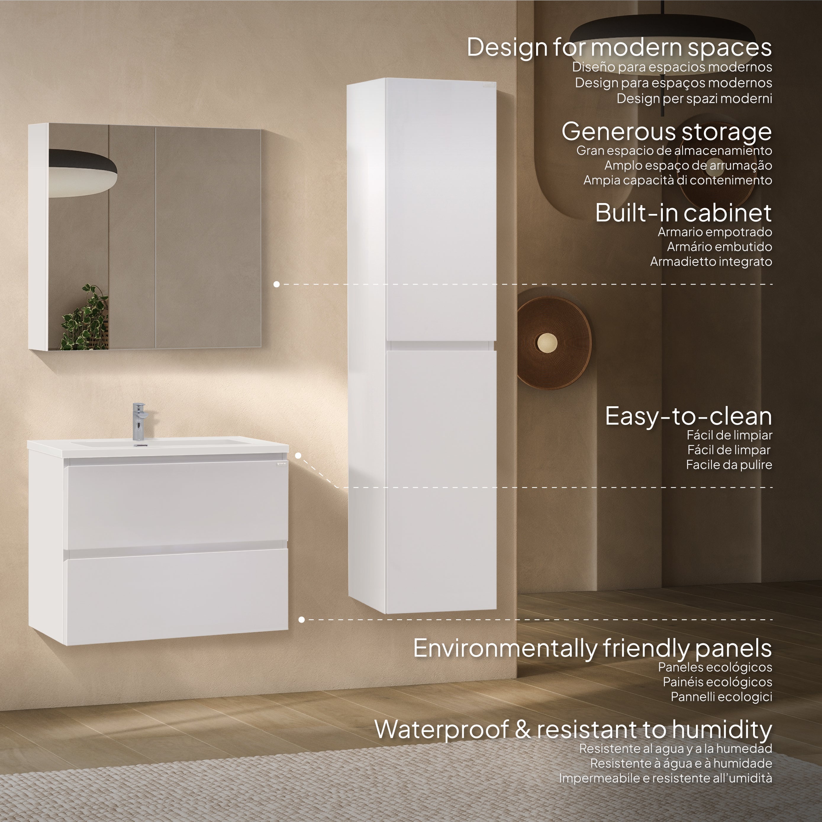 Atena - Set bagno sospeso - Disponibile in 60, 80, 100 e 120 cm - Vari colori