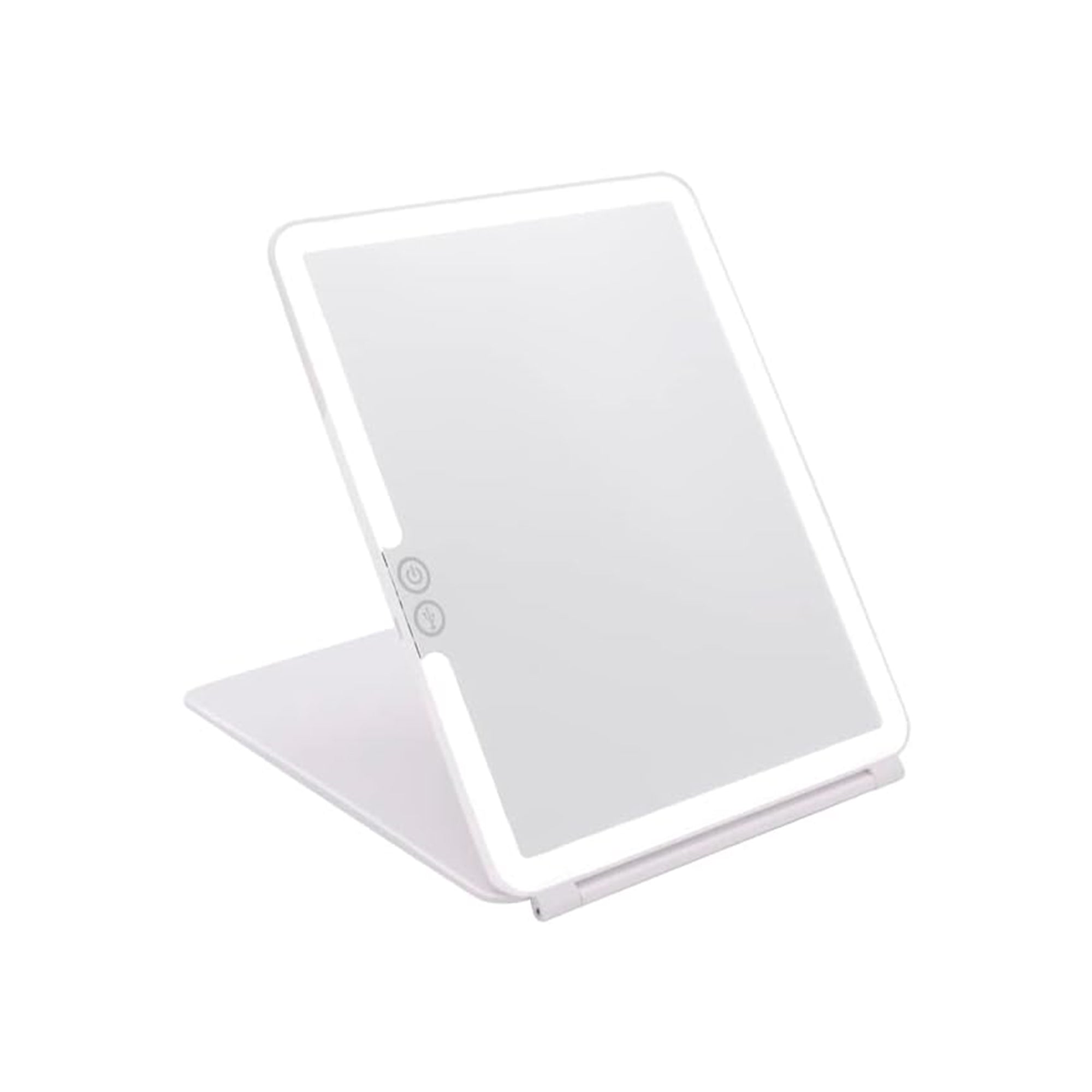 Specchio da trucco con luce LED, specchio portatile tipo tablet con illuminazione a 3 colori, luce regolabile, supporto regolabile, doppia alimentazione e controllo touch