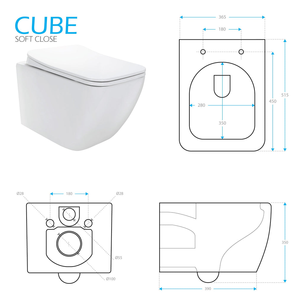 CUBE - Sanita suspensa preta sem aro interno - tampa de fecho suave incluída