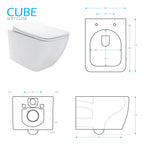 CUBE - Sanita suspensa preta sem aro interno - tampa de fecho suave incluída