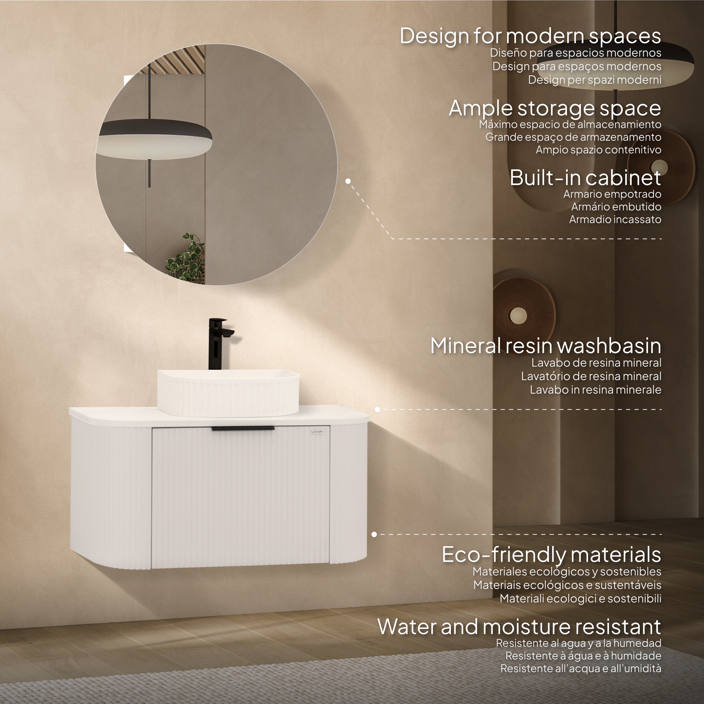 Maia - Set bagno sospeso - Disponibile in 90 cm - Vari colori