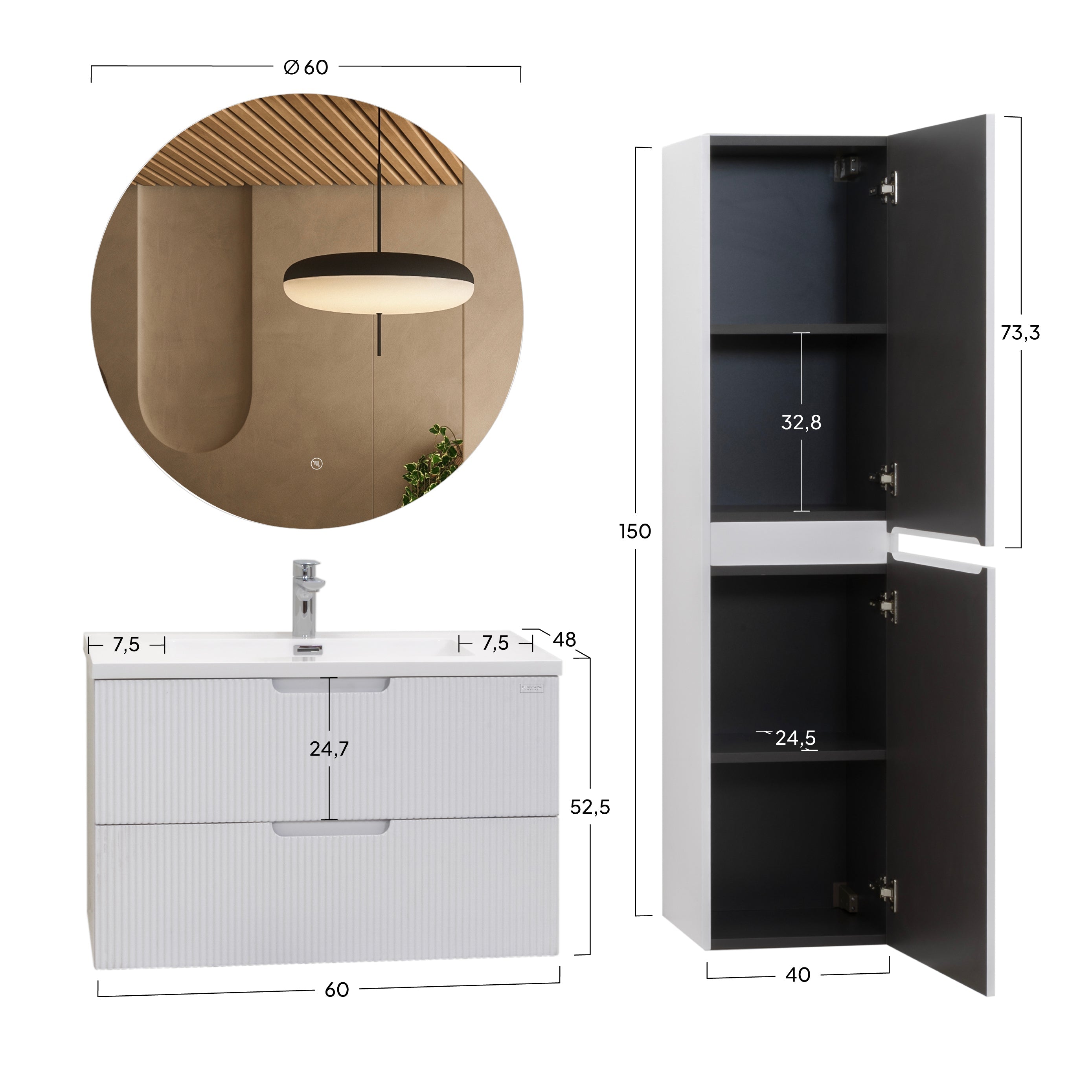 Tália - Conjunto de casa de banho suspenso - Disponível em 60, 80 e 100 cm - Várias Cores