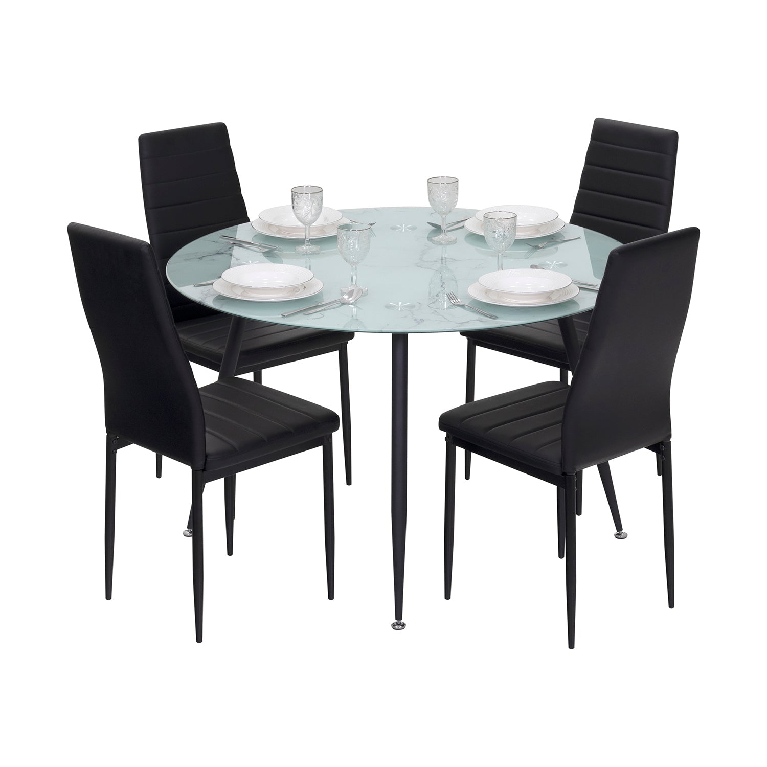 Conjunto de Mesa Corin com 4 Cadeiras Romantic/Shirley, Estrutura Metálica e Tampo em Vidro Temperado