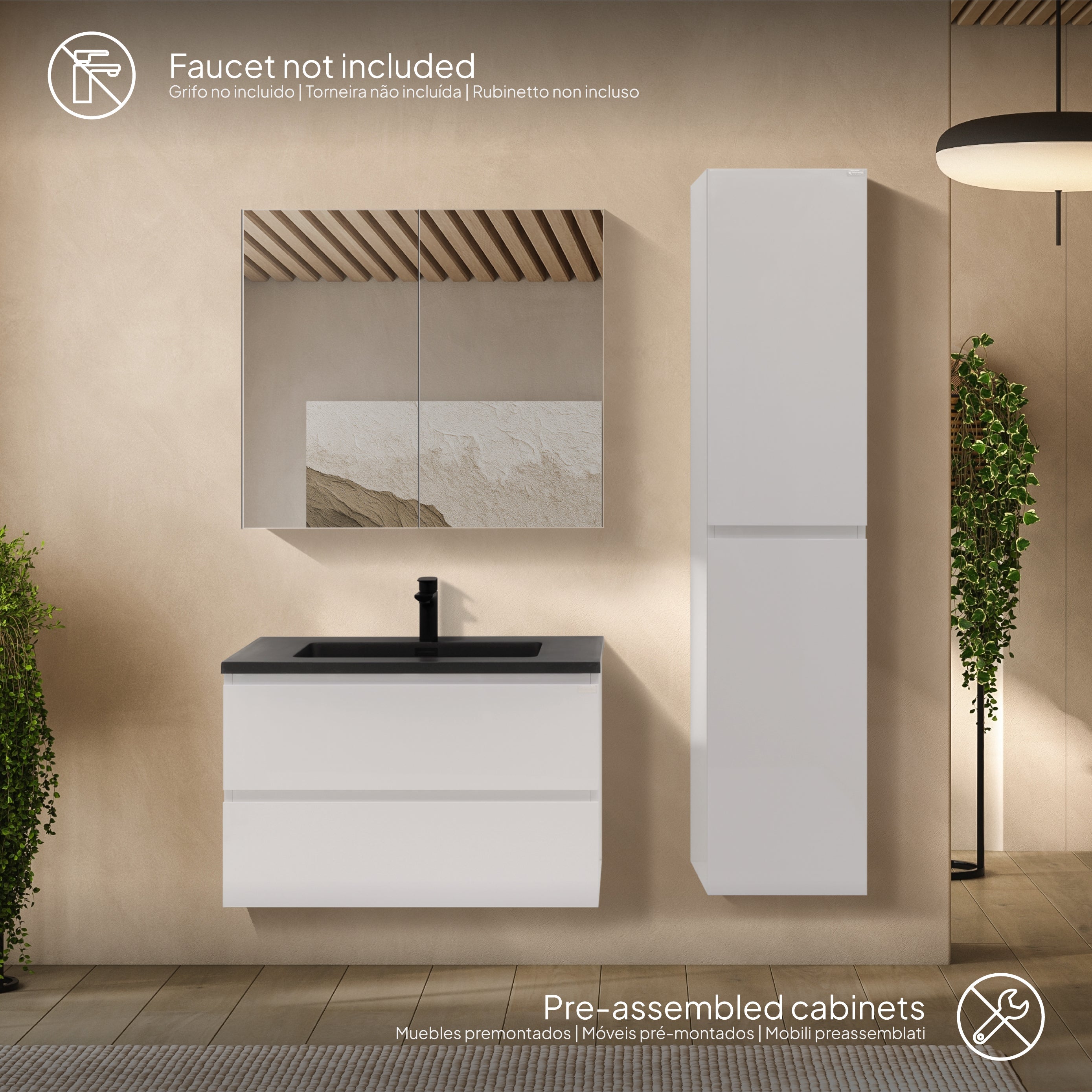 Atena - Set bagno sospeso - Disponibile in 60, 80, 100 e 120 cm - Vari colori