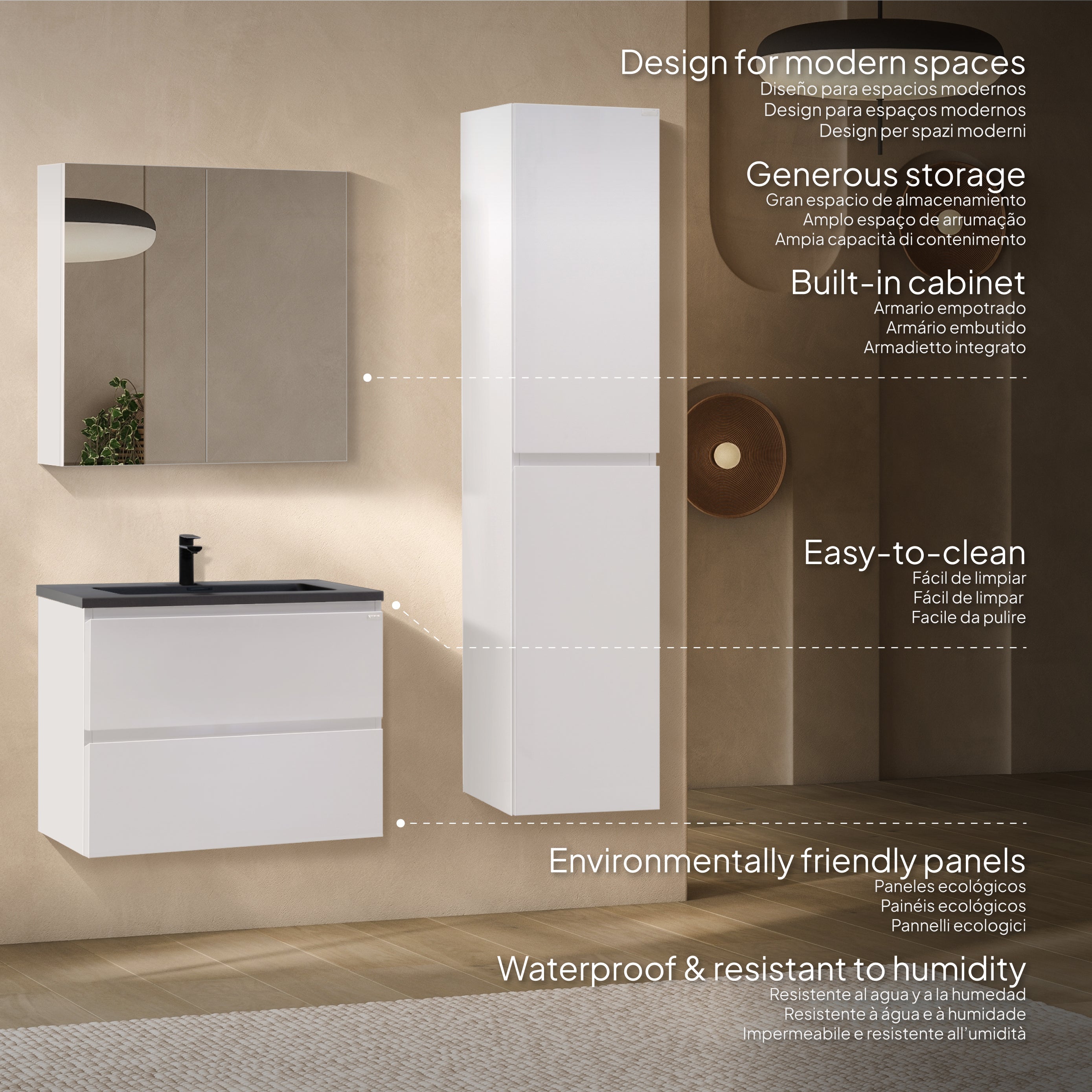 Atena - Set bagno sospeso - Disponibile in 60, 80, 100 e 120 cm - Vari colori