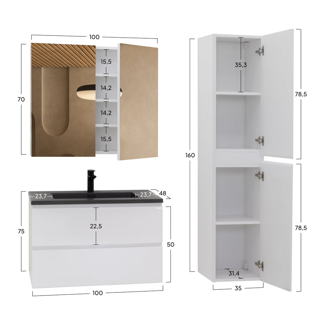 Atena - Set bagno sospeso - Disponibile in 60, 80, 100 e 120 cm - Vari colori