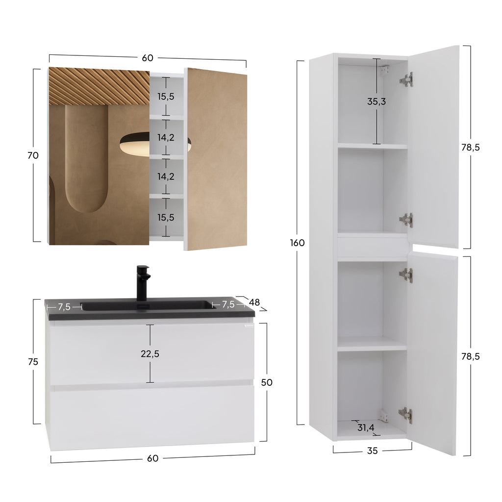 Atena - Set bagno sospeso - Disponibile in 60, 80, 100 e 120 cm - Vari colori